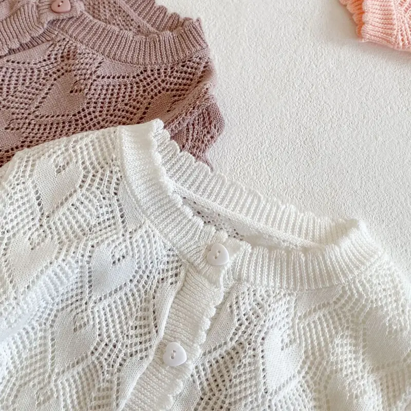 Spring New Baby Clothing, 0-3 Year Old Girl Sun Protection Air Conditioning Shirt Long sleeved Knitted Hollow Coat