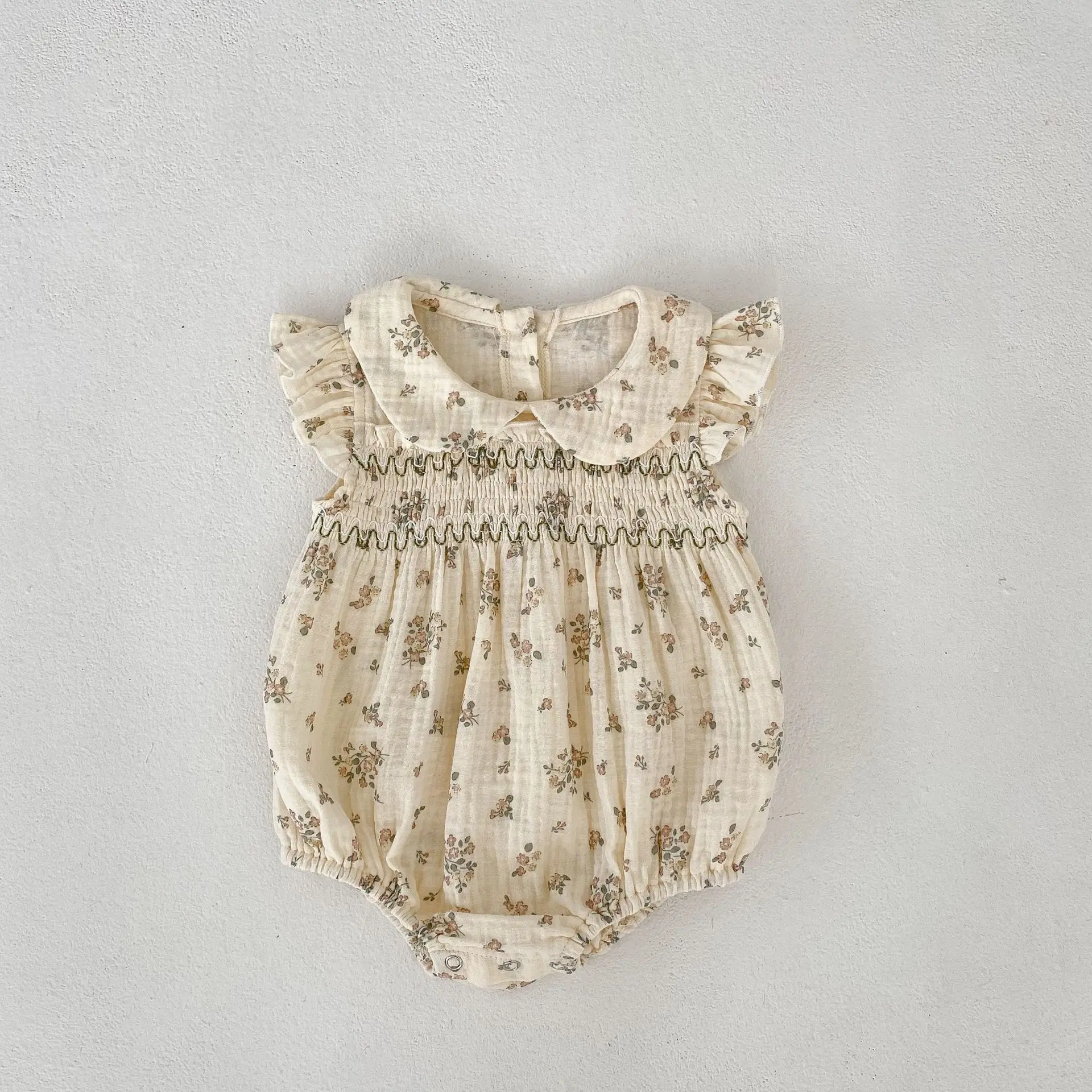Summer new style 0-3 years old baby dress baby jumpsuits small flower baby collar flying sleeve triangle jumpsuits