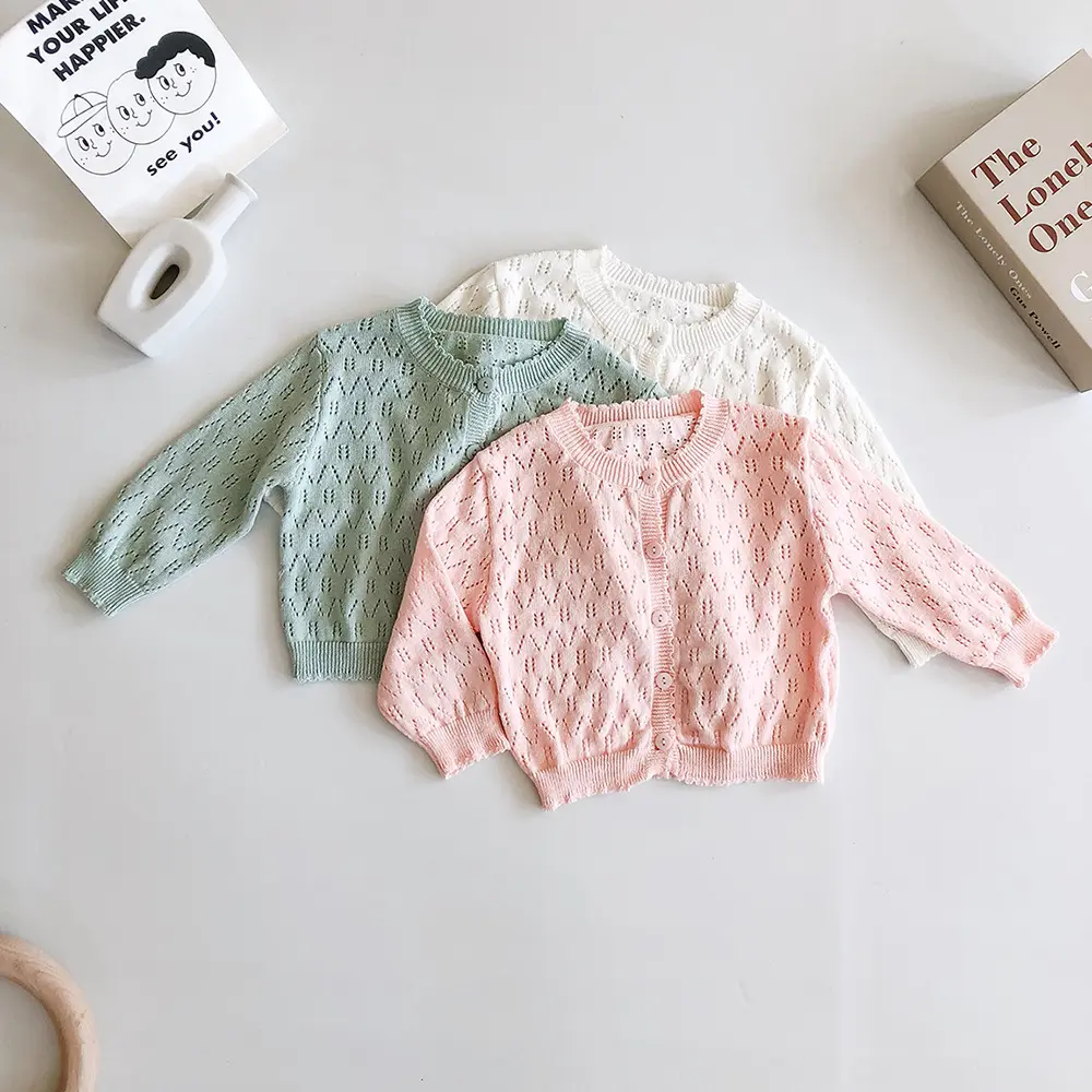 Summer new 0-3 year old baby clothing, long sleeved knitted air-conditioned cardigan, thin sun protection clothing
