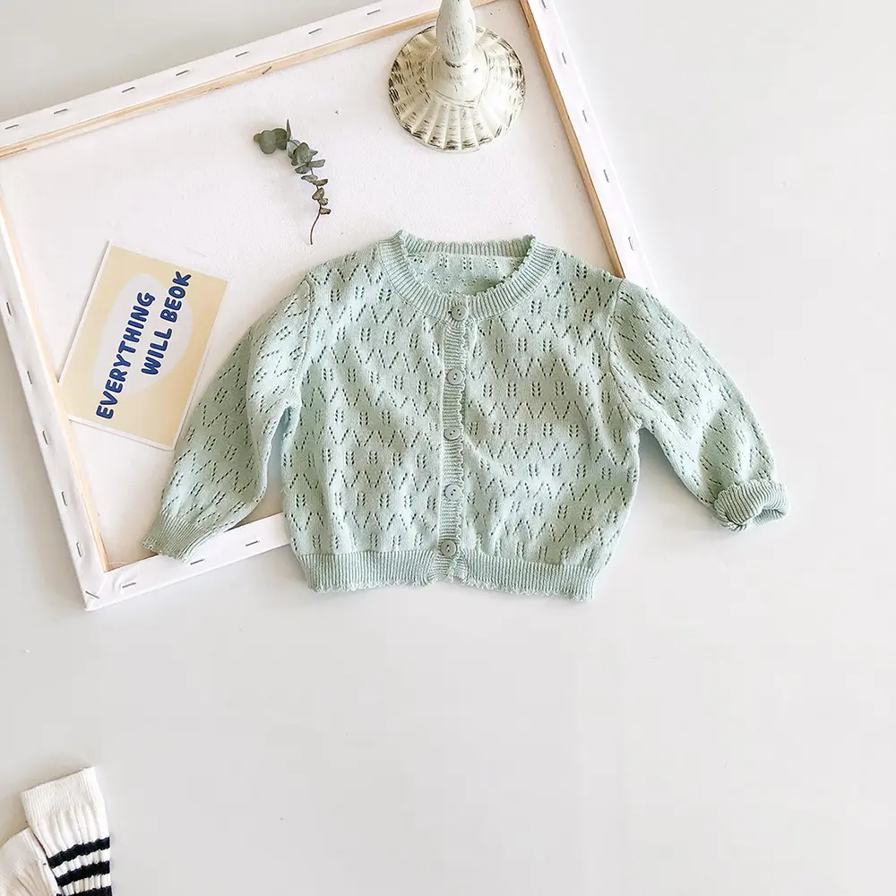Summer new 0-3 year old baby clothing, long sleeved knitted air-conditioned cardigan, thin sun protection clothing