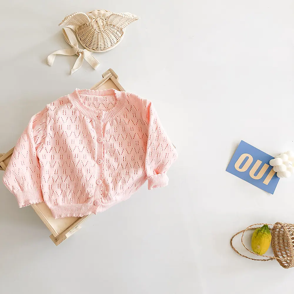 Summer new 0-3 year old baby clothing, long sleeved knitted air-conditioned cardigan, thin sun protection clothing