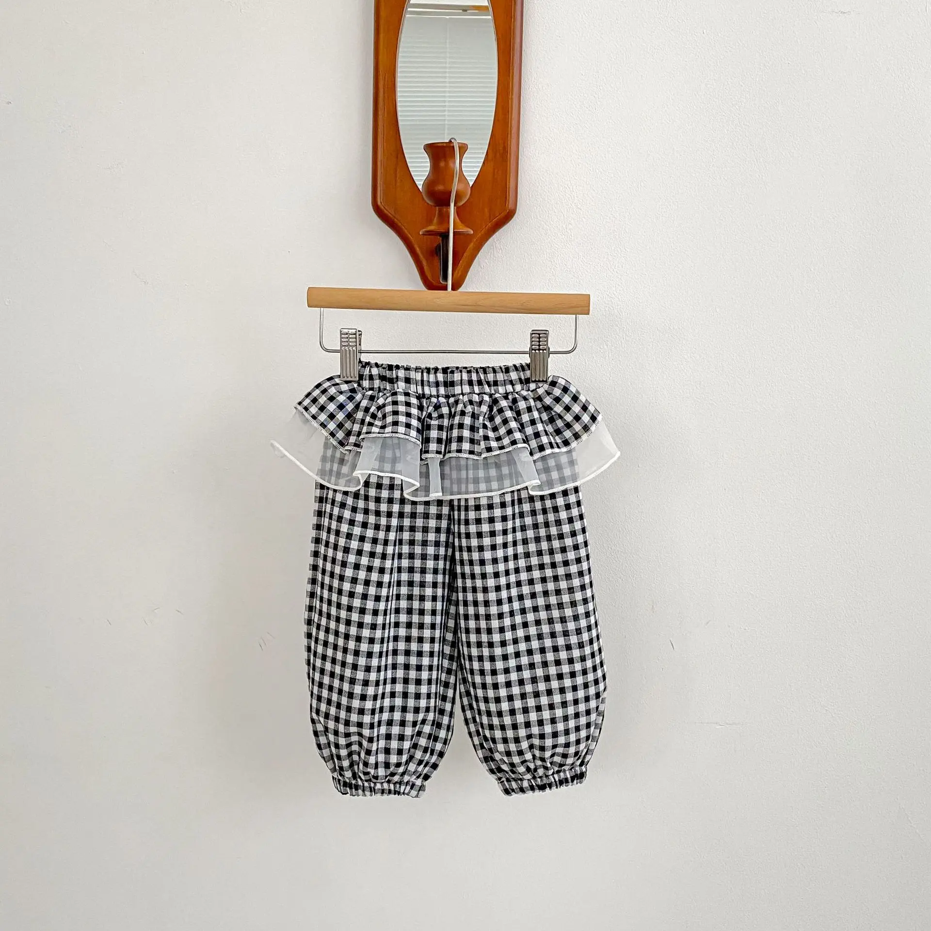 Summer new style baby clothes for 0-3 years old, cute and exquisite baby girl lace plaid pants, anti-mosquito pants