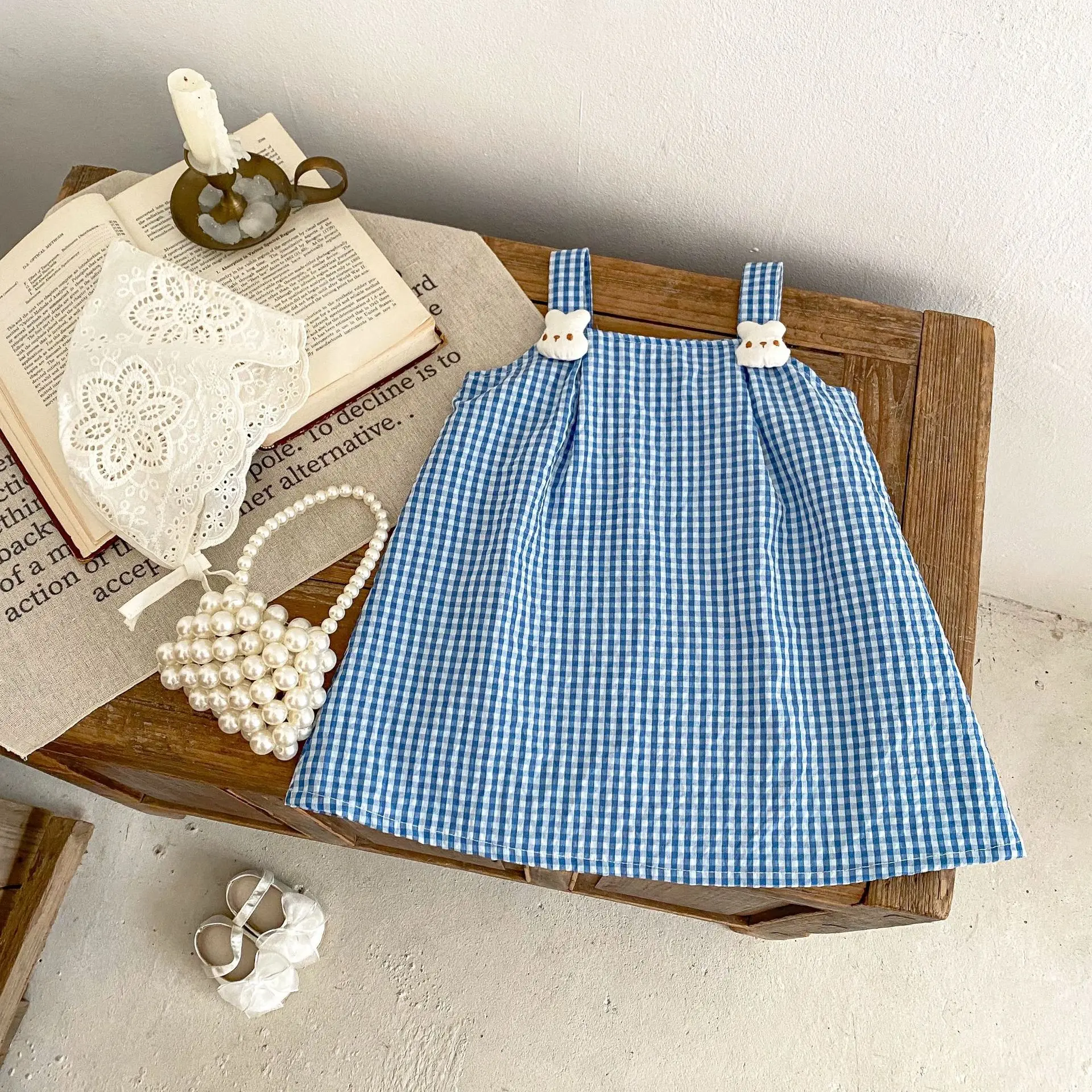 Summer new 0-3 year old baby clothing, cute baby girl dress, exquisite checkered rabbit doll dress