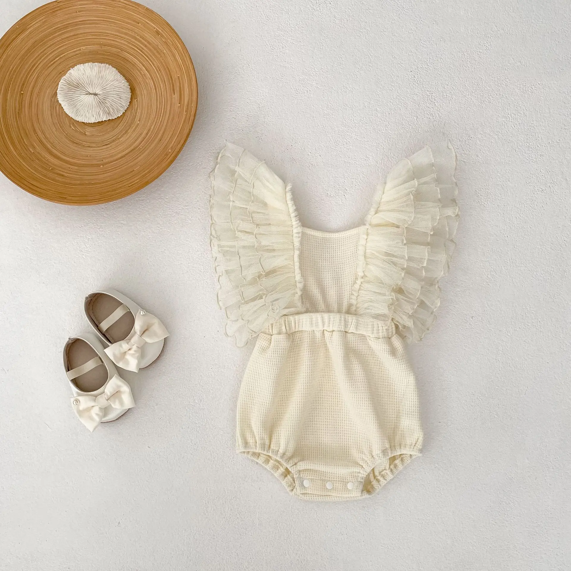 Summer new style baby clothes for 0-3 years old, exquisite baby girl mesh big flying sleeves triangle suit one-piece top