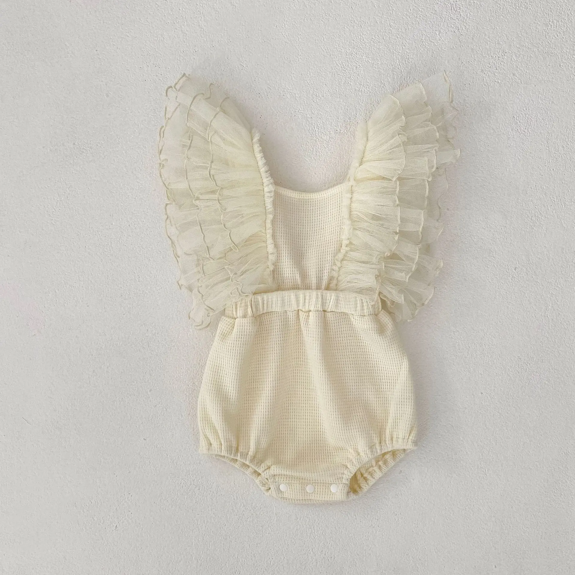 Summer new style baby clothes for 0-3 years old, exquisite baby girl mesh big flying sleeves triangle suit one-piece top
