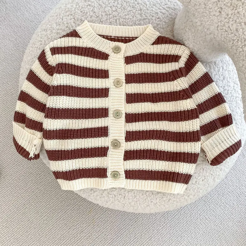 Autumn new baby clothing, 0-3 year old male and female babies, striped knitted suit cardigan+pants