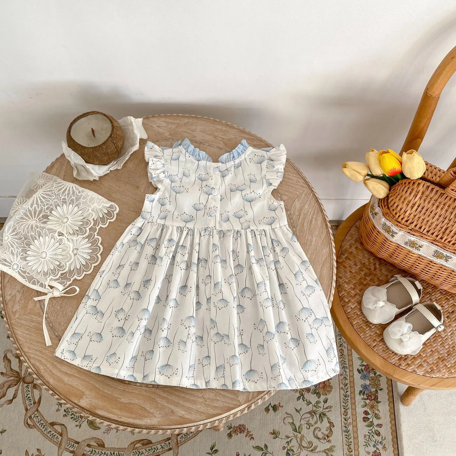 Summer new 0-3 year old baby clothing, cute baby girl dress, dandelion flower flying sleeve dress