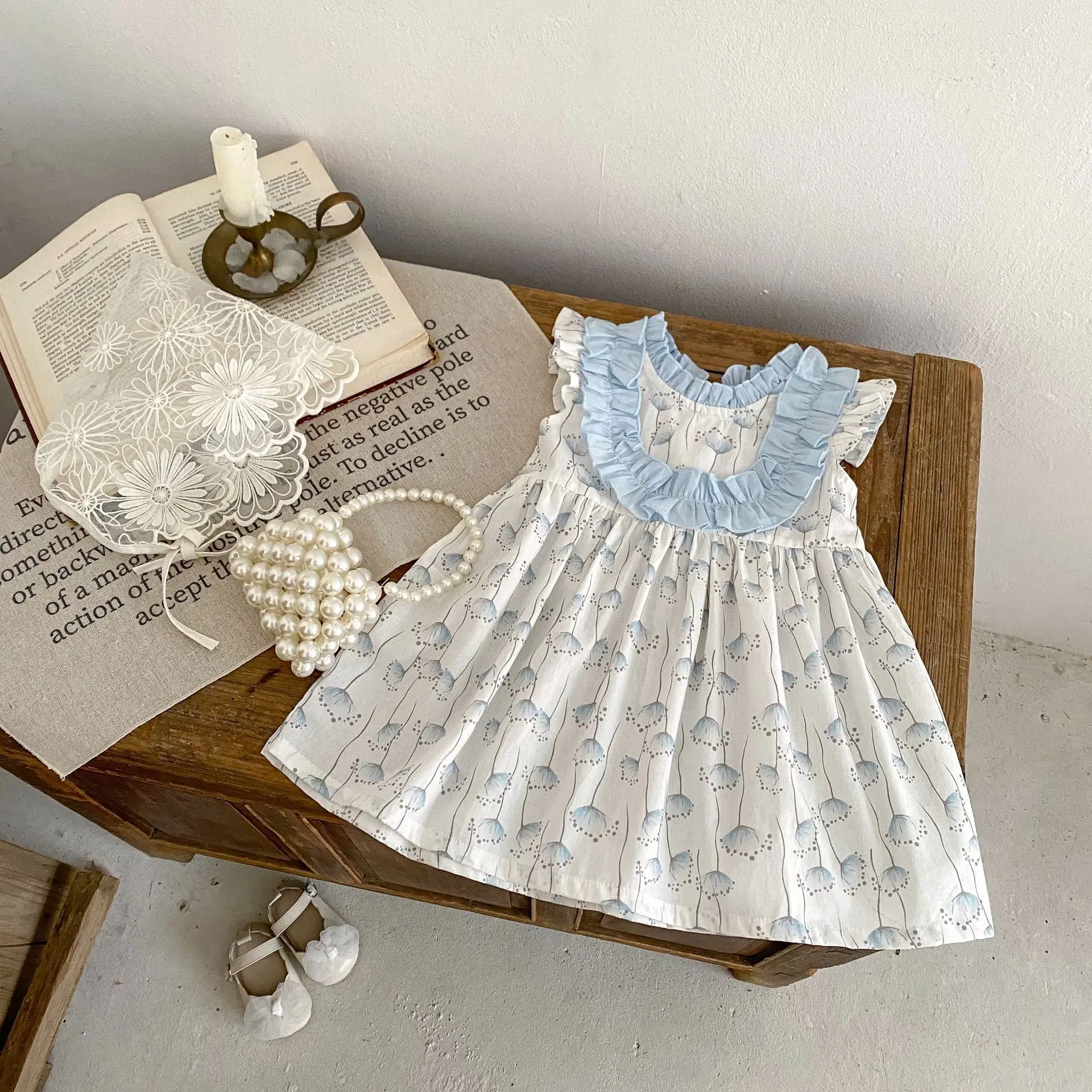 Summer new 0-3 year old baby clothing, cute baby girl dress, dandelion flower flying sleeve dress