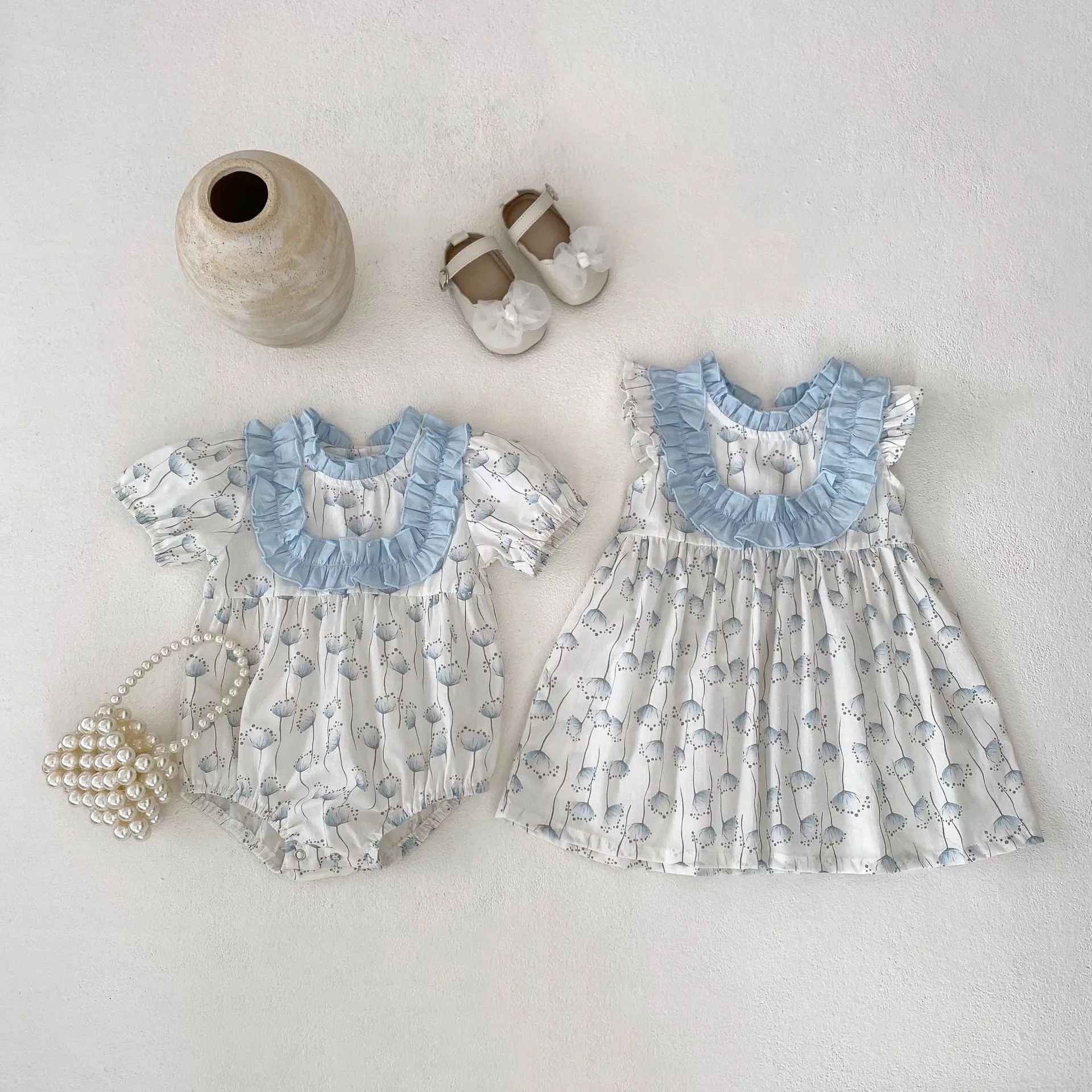 Summer new 0-3 year old baby clothing, cute baby girl dress, dandelion flower flying sleeve dress