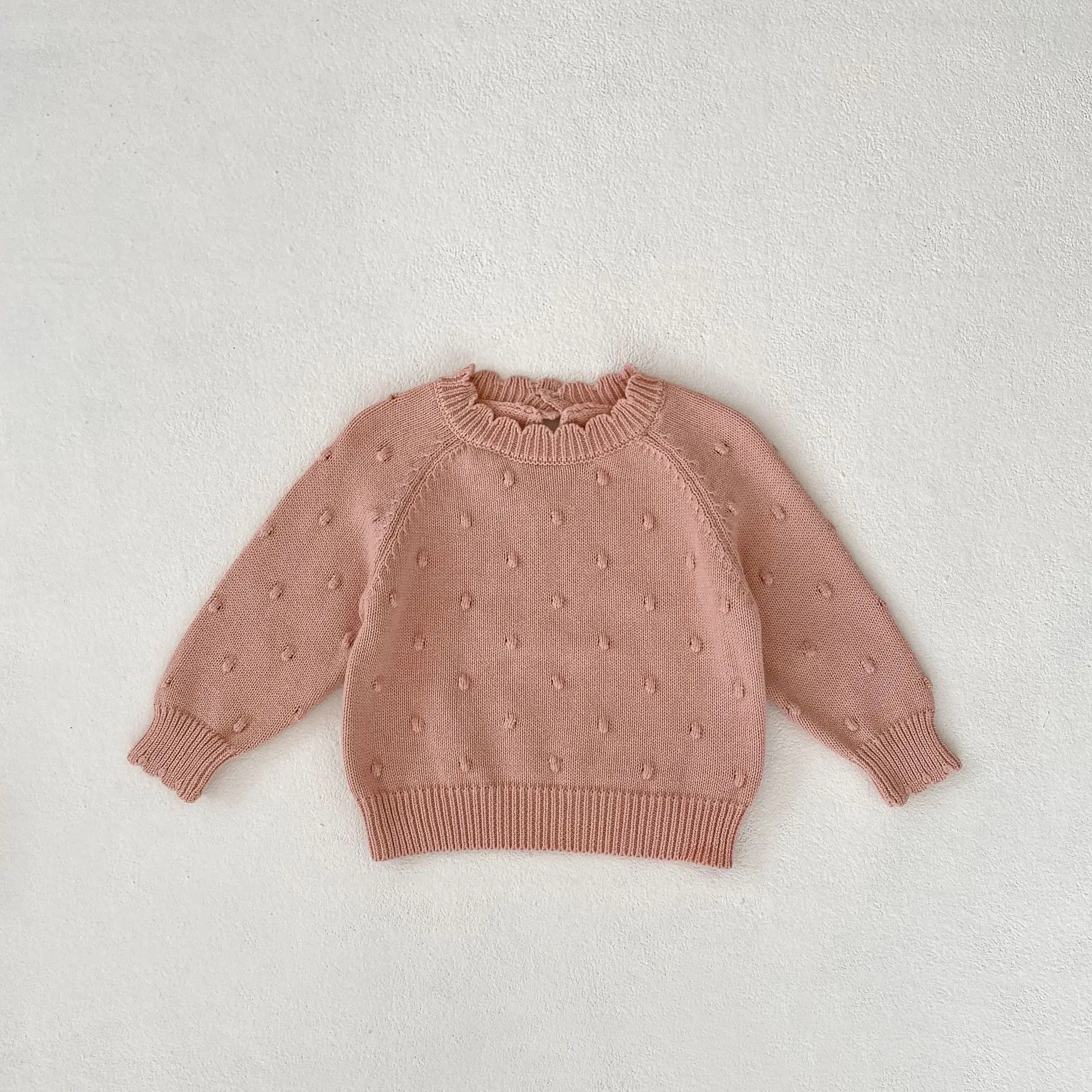 New autumn baby clothing for 0-3 years old, fashionable baby girl tops, bubble dot long sleeved pullover knitwear