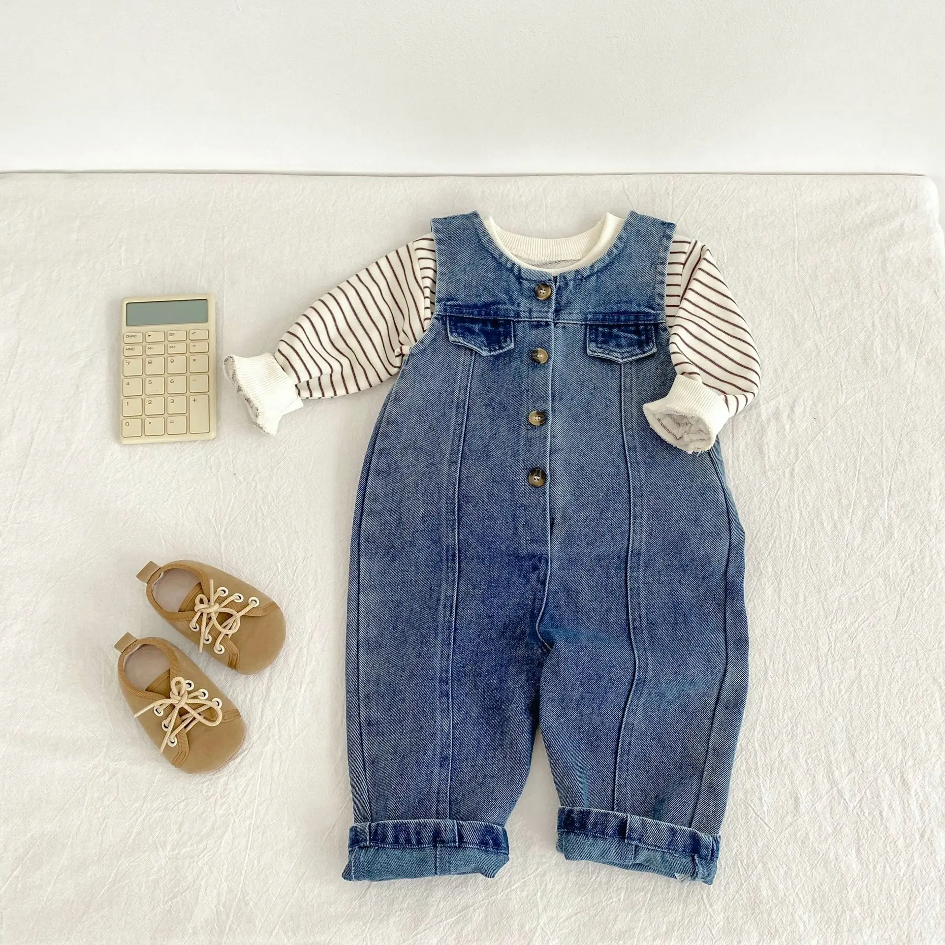 New autumn baby clothing for 0-3 years old, sleeveless denim jumpsuit for baby boys and girls, casual style pants
