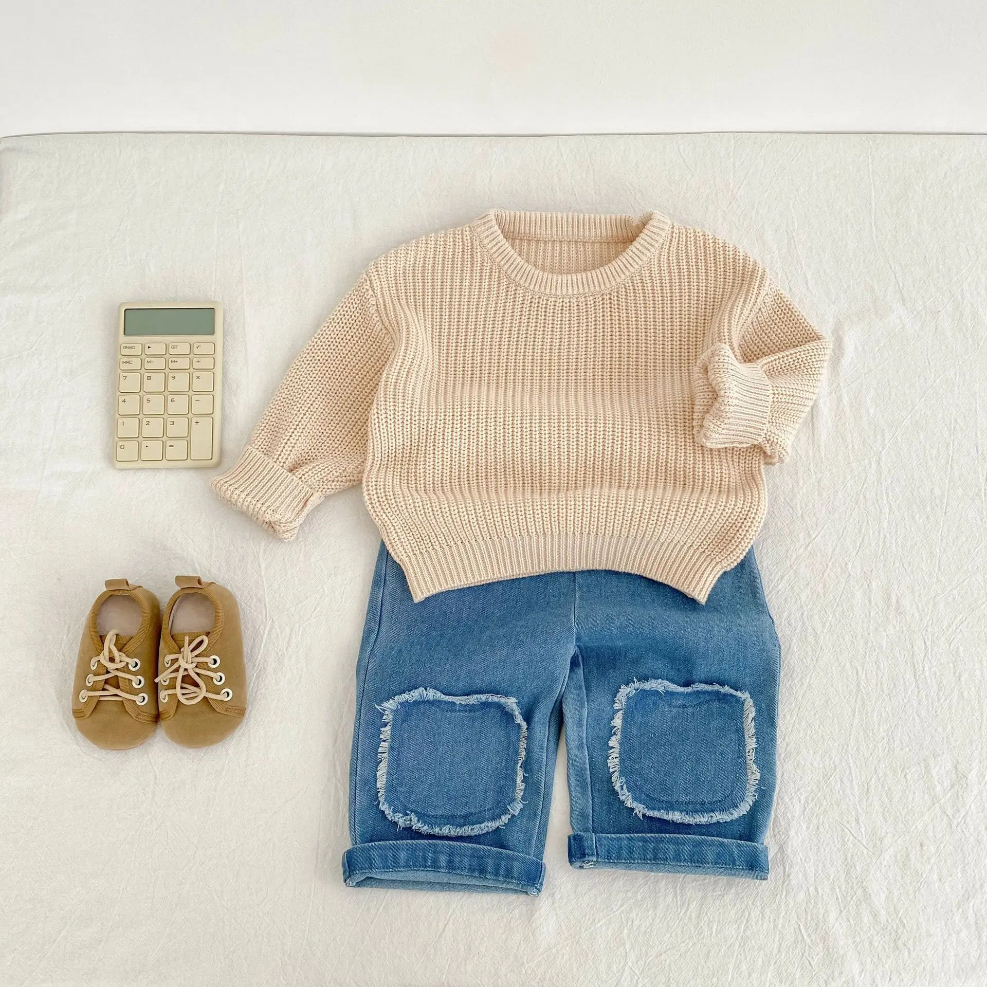 Autumn new 0-3 year old baby clothing, fashionable baby boy baby girl solid color pullover knitted sweater