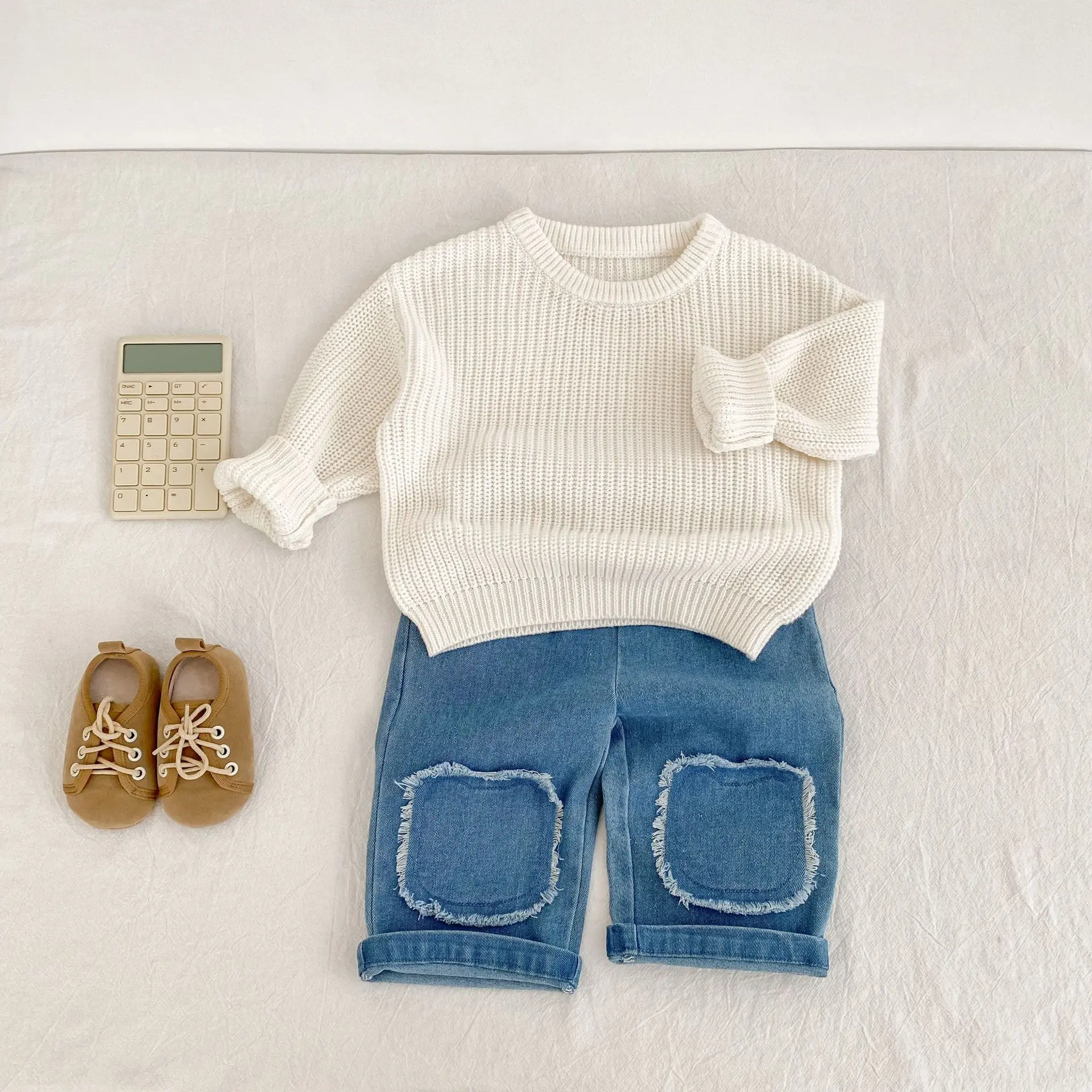 Autumn new 0-3 year old baby clothing, fashionable baby boy baby girl solid color pullover knitted sweater