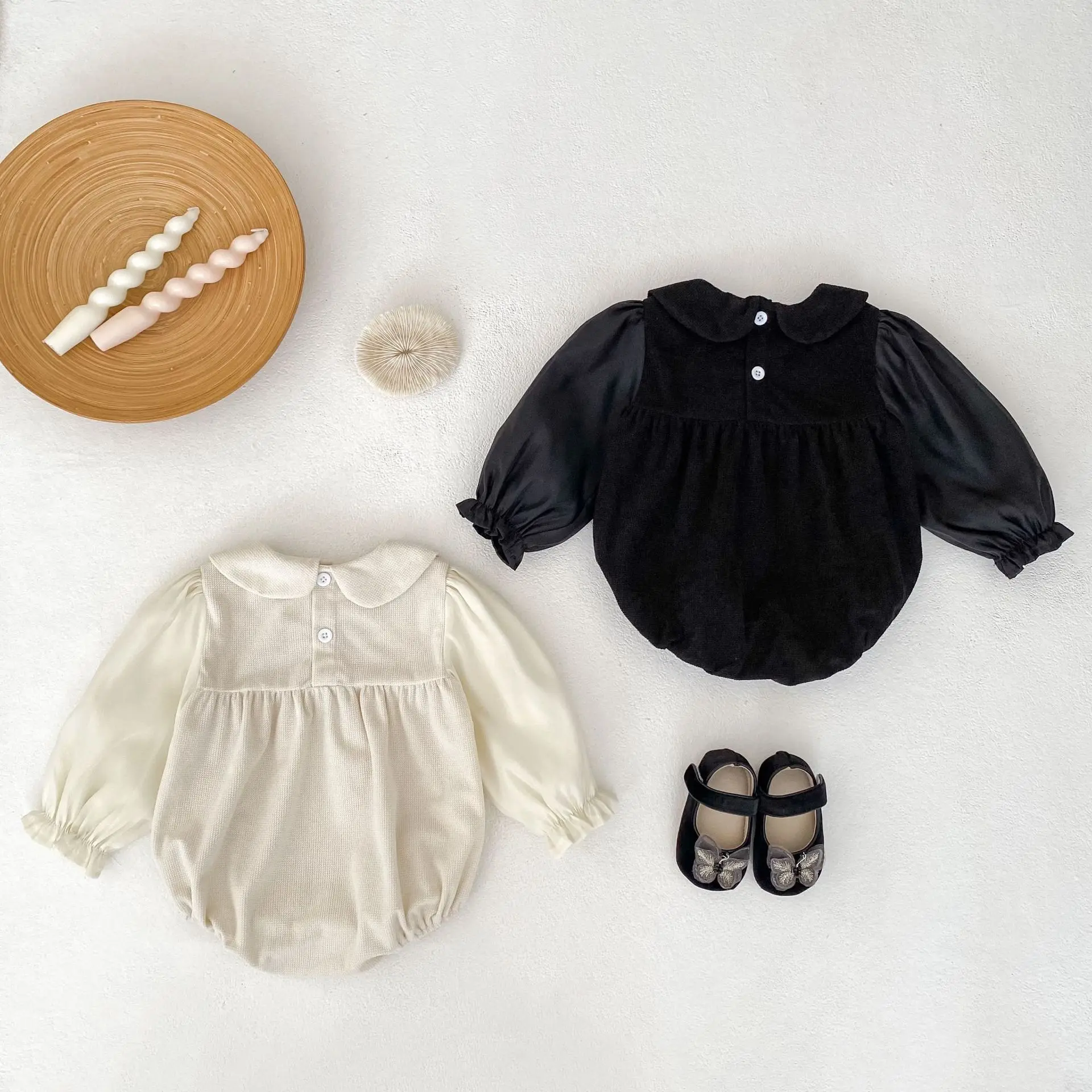 New autumn baby clothing for 0-3 years old, delicate lapel corduroy doll collar long sleeved jumpsuit for baby girls