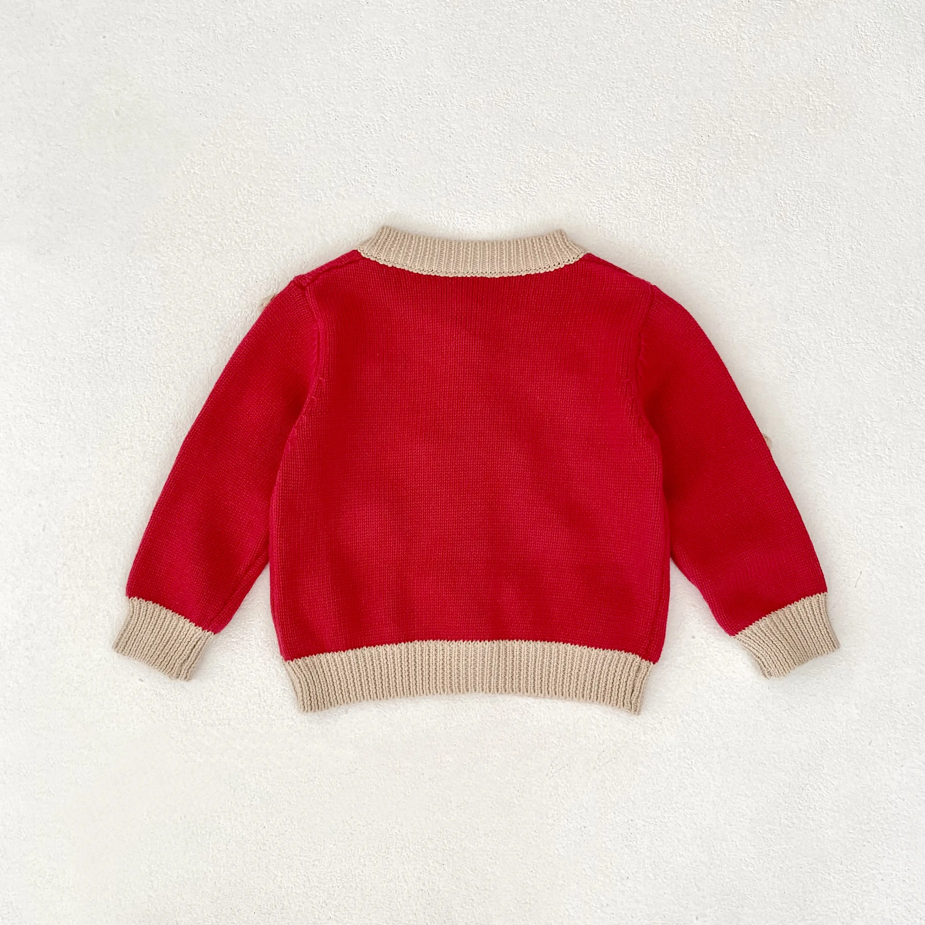 Autumn new 0-3 year old baby clothing, cute baby girl round neck polka dot color blocked long sleeved knitted cardigan