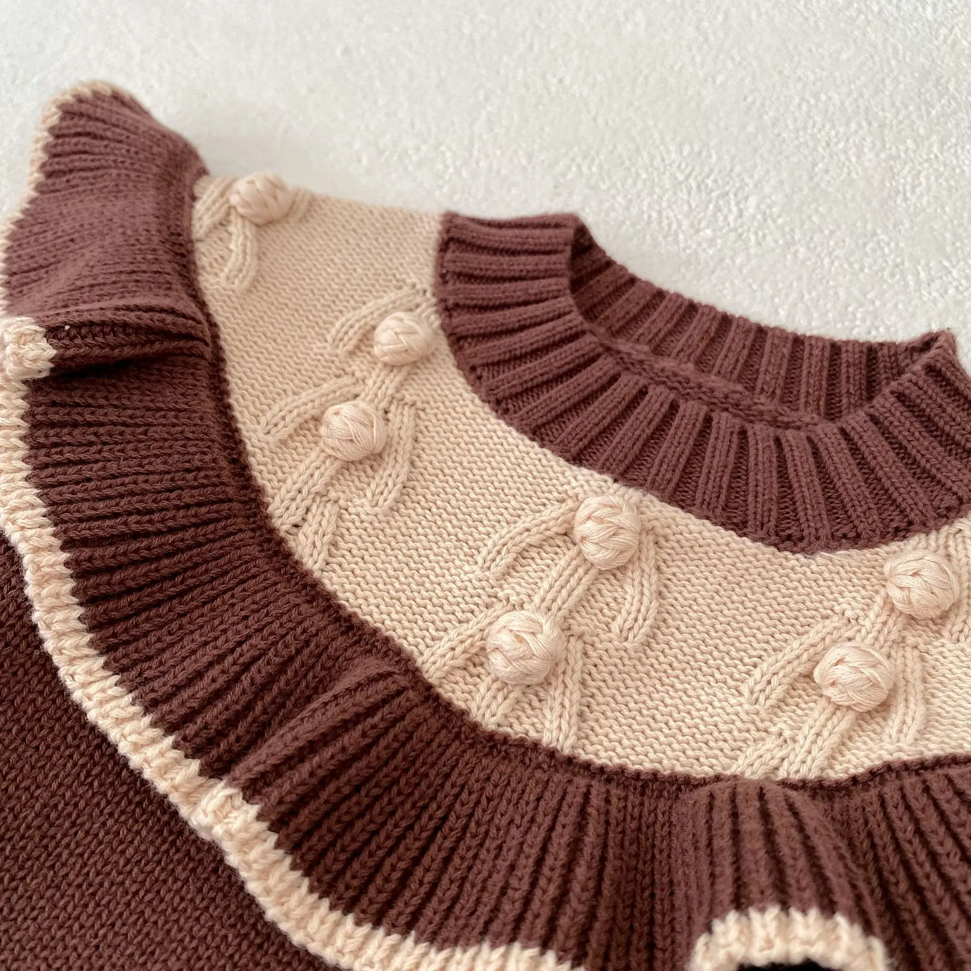 Instagram Spring and Autumn New Sweater Pullover Trendy 0-3-year-old Girl Handmade Ball Hook Flower Pullover Knitted Top Sweater
