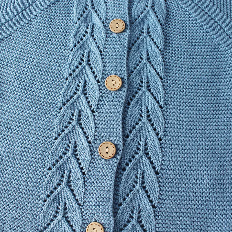 Instagram Spring and Autumn Season New Baby Solid Color Versatile Cardigan for Men and Women Baby Versatile Leaf Knitted Long sl