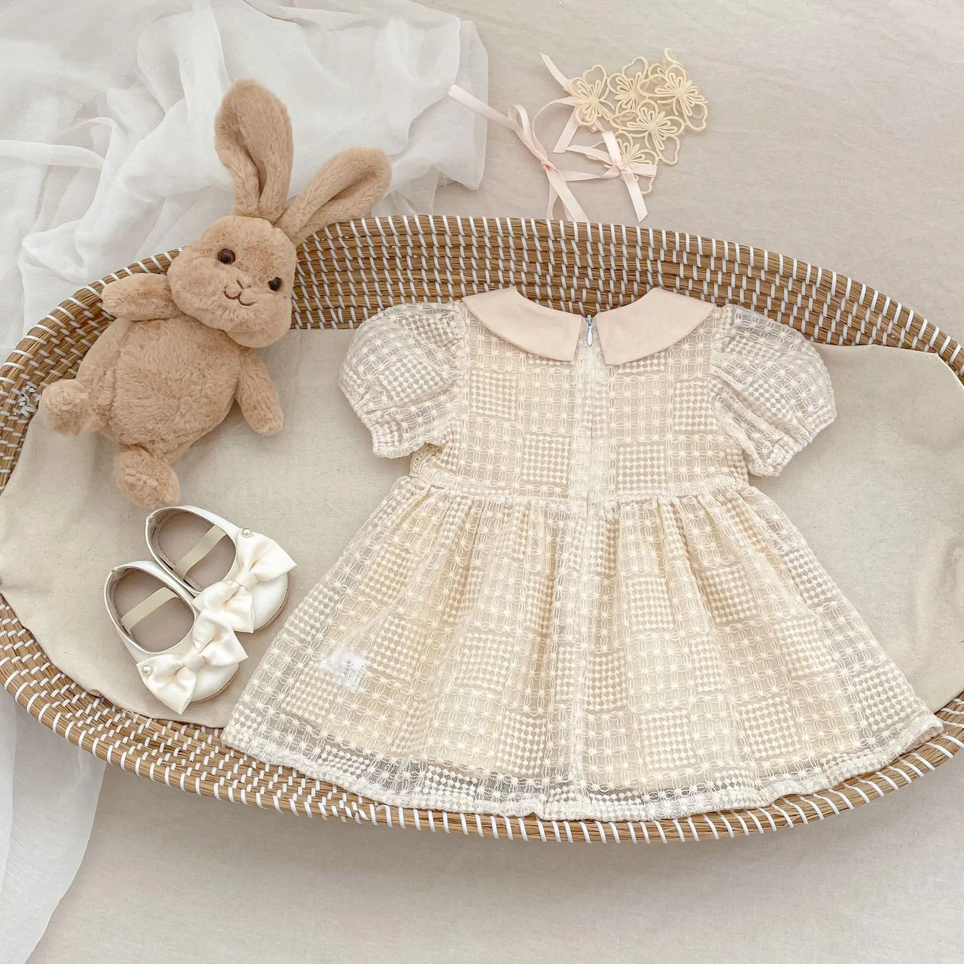 Summer new style baby clothes for 0-3 years old, cute baby girl dress, exquisite doll collar, embroidered princess dress