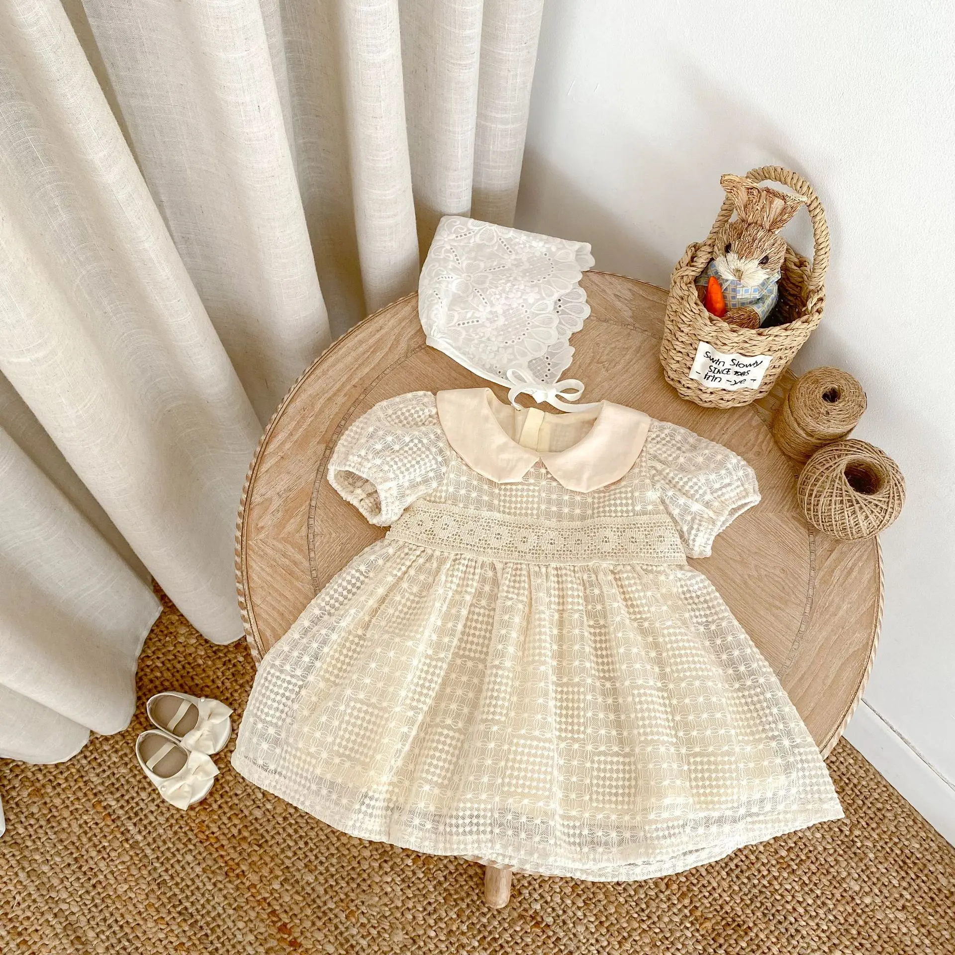 Summer new style baby clothes for 0-3 years old, cute baby girl dress, exquisite doll collar, embroidered princess dress