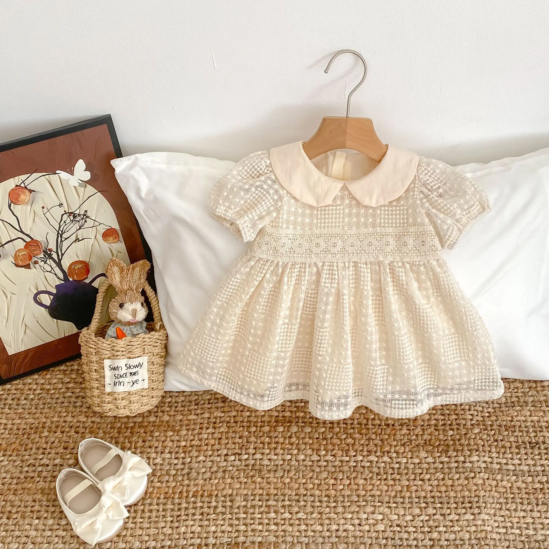 Summer new style baby clothes for 0-3 years old, cute baby girl dress, exquisite doll collar, embroidered princess dress