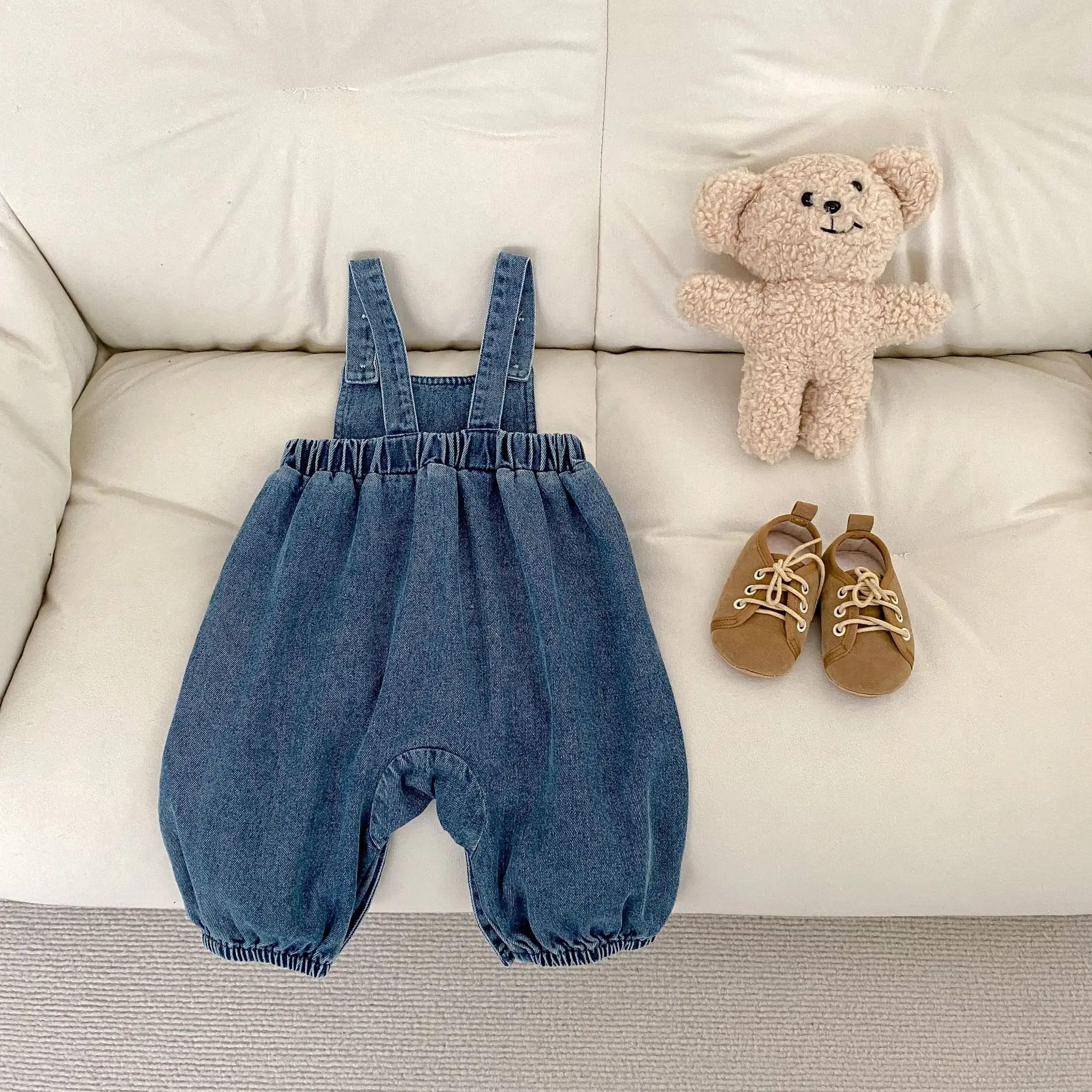 Summer new 0-3 year old baby clothing, boys' baby girl jumpsuit, fashionable denim long crawling pants