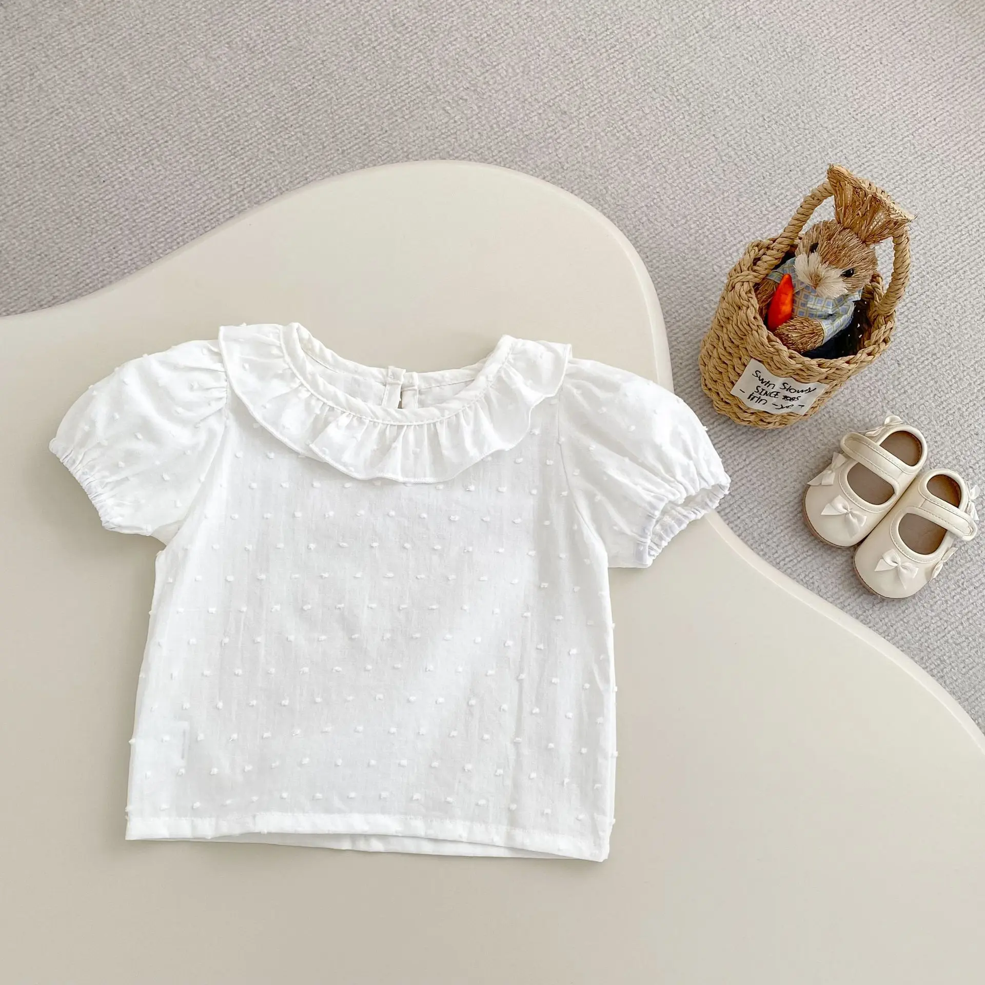 Summer new 0-3 year old baby clothing, doll collar stylish short sleeved shirt, cute and fashionable top