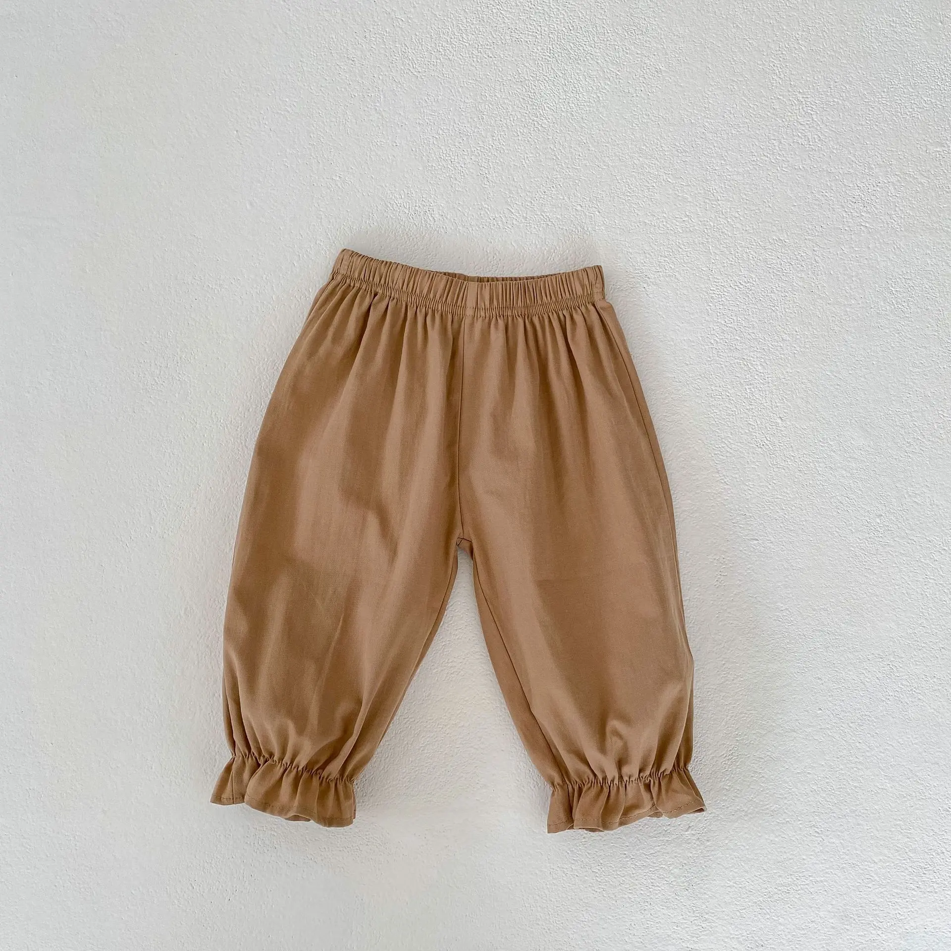 Spring and autumn new baby clothes for 0-3 years old, fashionable baby girl simple khaki casual ruffled trousers