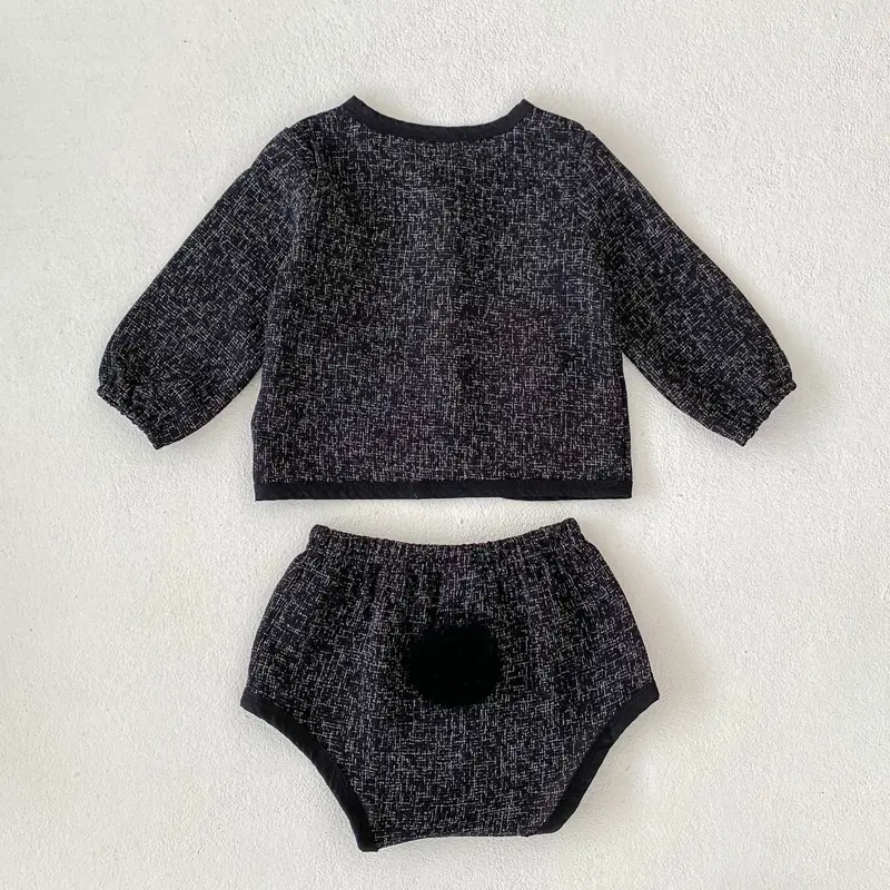 Autumn baby clothing, 0-3 year old girl baby retro small fragrance style set cardigan top+baggy pants
