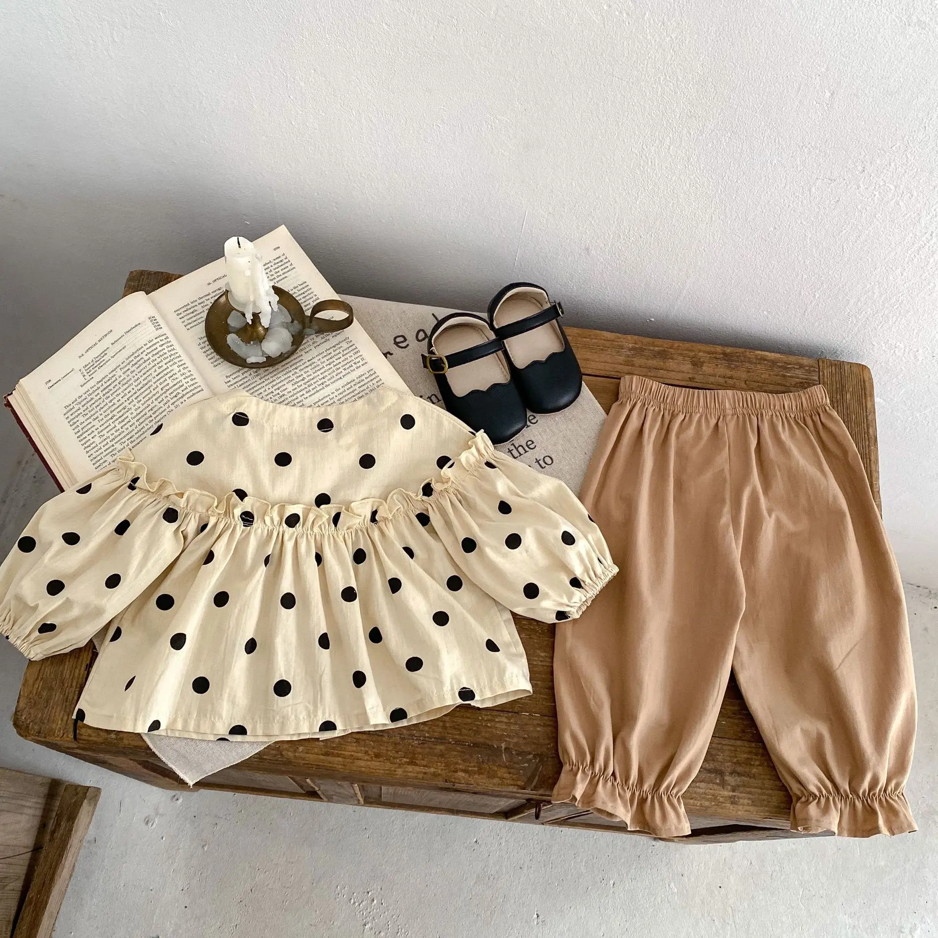 Spring and autumn new baby clothes for 0-3 years old, fashionable baby girl cute polka dot printed long-sleeved top