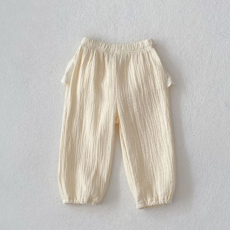 Autumn new baby clothing, 0-3 year old female baby mosquito proof lace double-sided wrinkled pants with folded cuffs