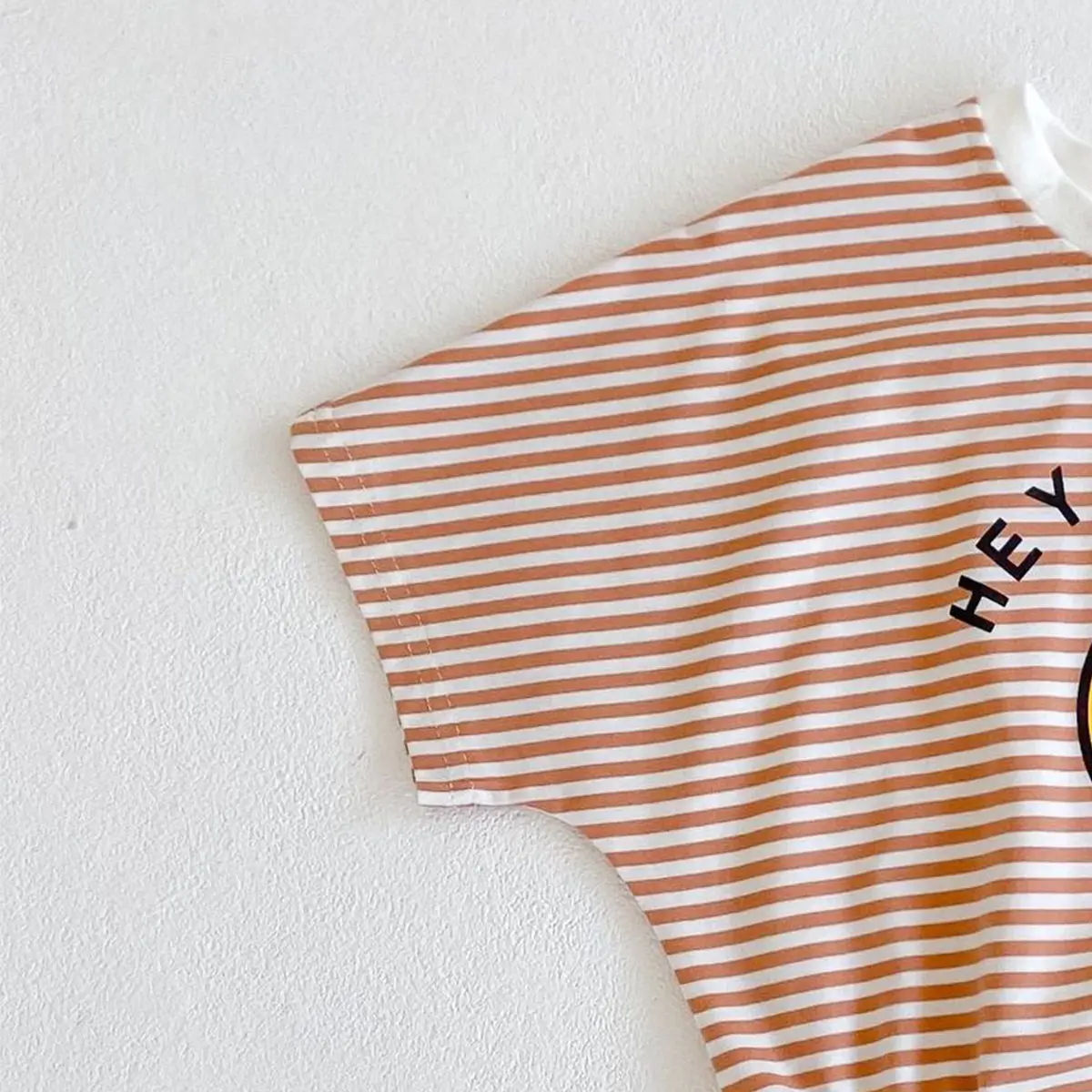 INS summer new baby and children's jumpsuit, baby girl cotton short sleeved smiling face printed striped jumpsuit, crawling jump