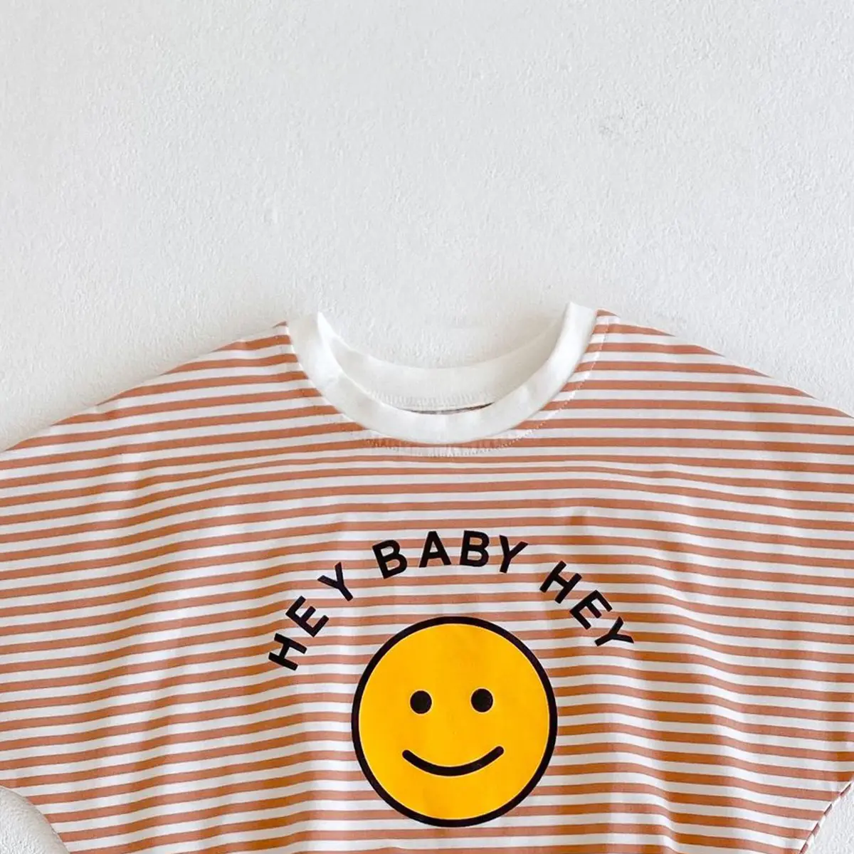 INS summer new baby and children's jumpsuit, baby girl cotton short sleeved smiling face printed striped jumpsuit, crawling jump