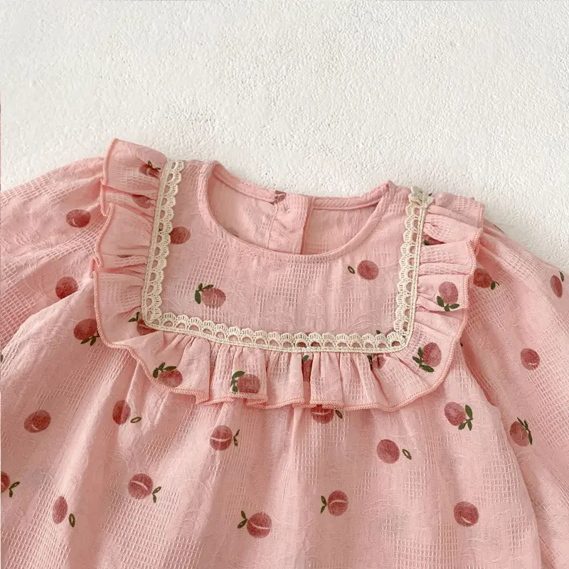 Autumn new baby clothing, 0-3 year old female baby, peach print long sleeved top+bread pants two-piece set