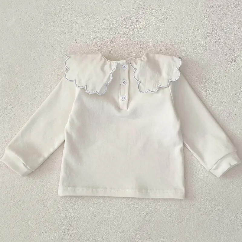 New autumn baby clothing, 0-5 year old female baby, embroidered big collar base T-shirt