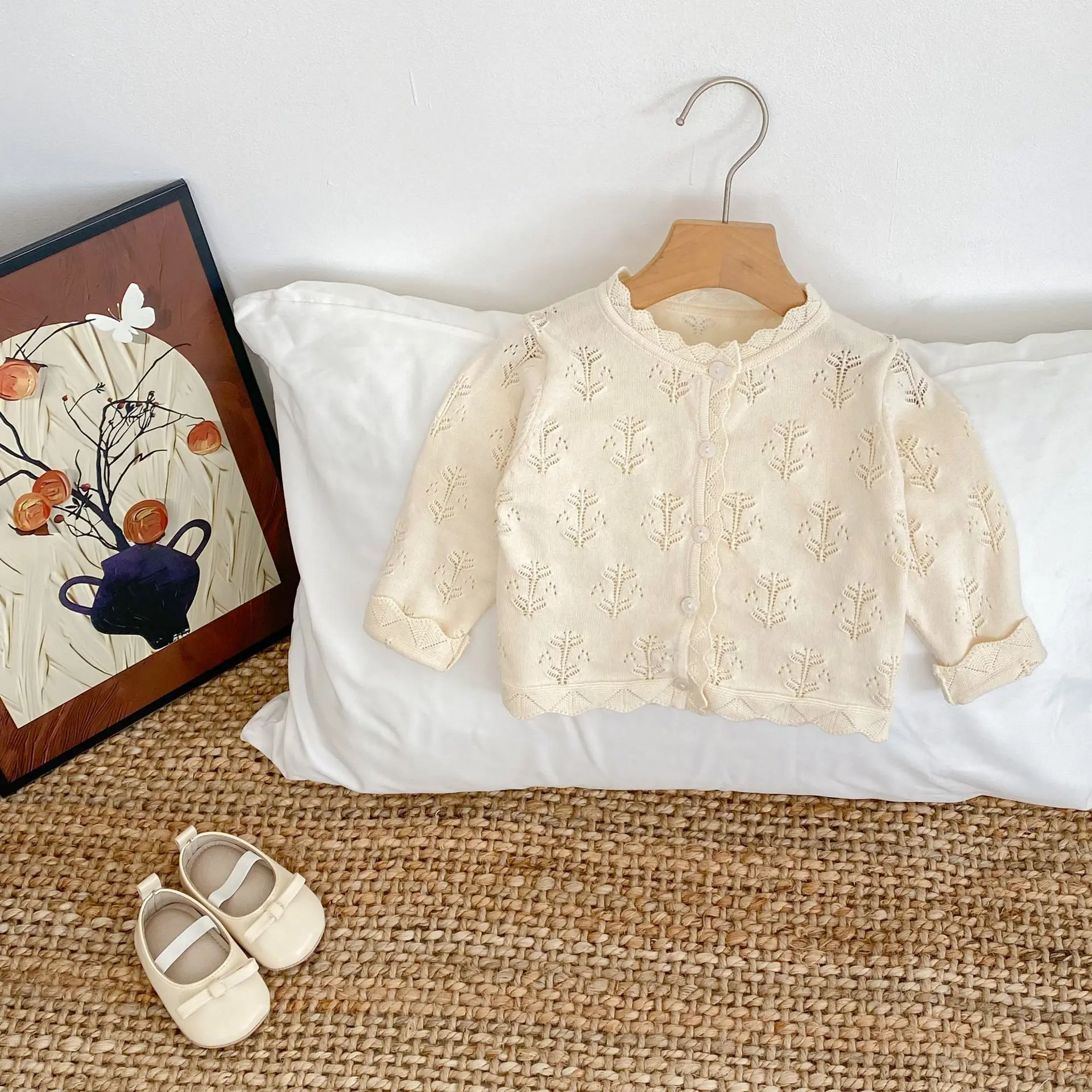 Summer new 0-3 year old baby clothing, delicate baby girl thin cardigan long sleeved air-conditioned shirt
