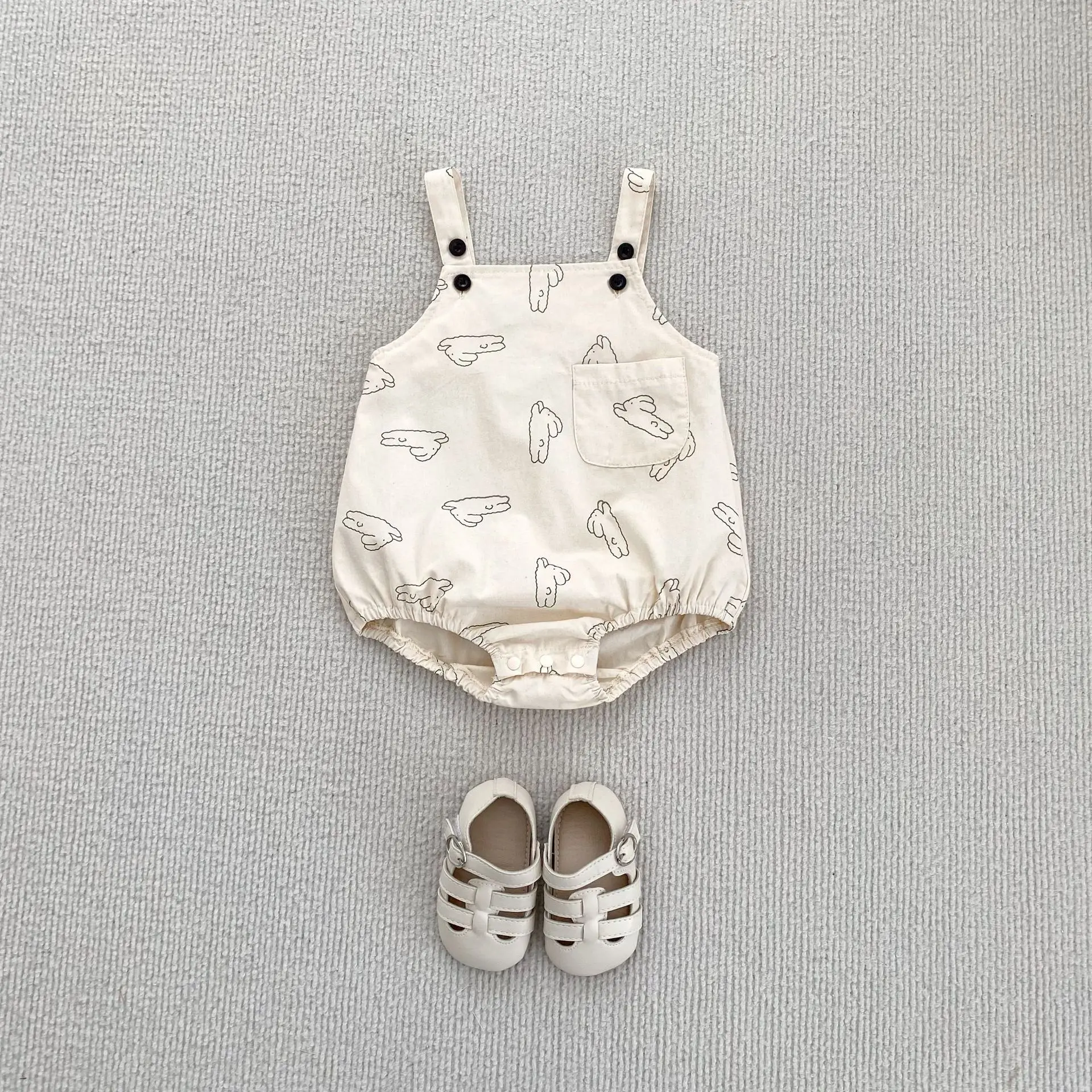 Summer new 0-3 year old baby clothing, cute rabbit printed overalls for boys and girls, casual jumpsuit