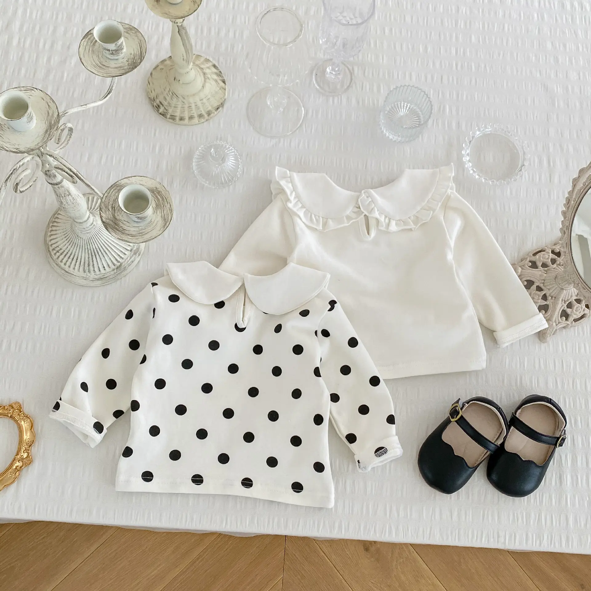 spring and autumn  new 0-3 year old baby clothing, exquisite and simple baby girl T-shirt, cute baby collar long sleeved top