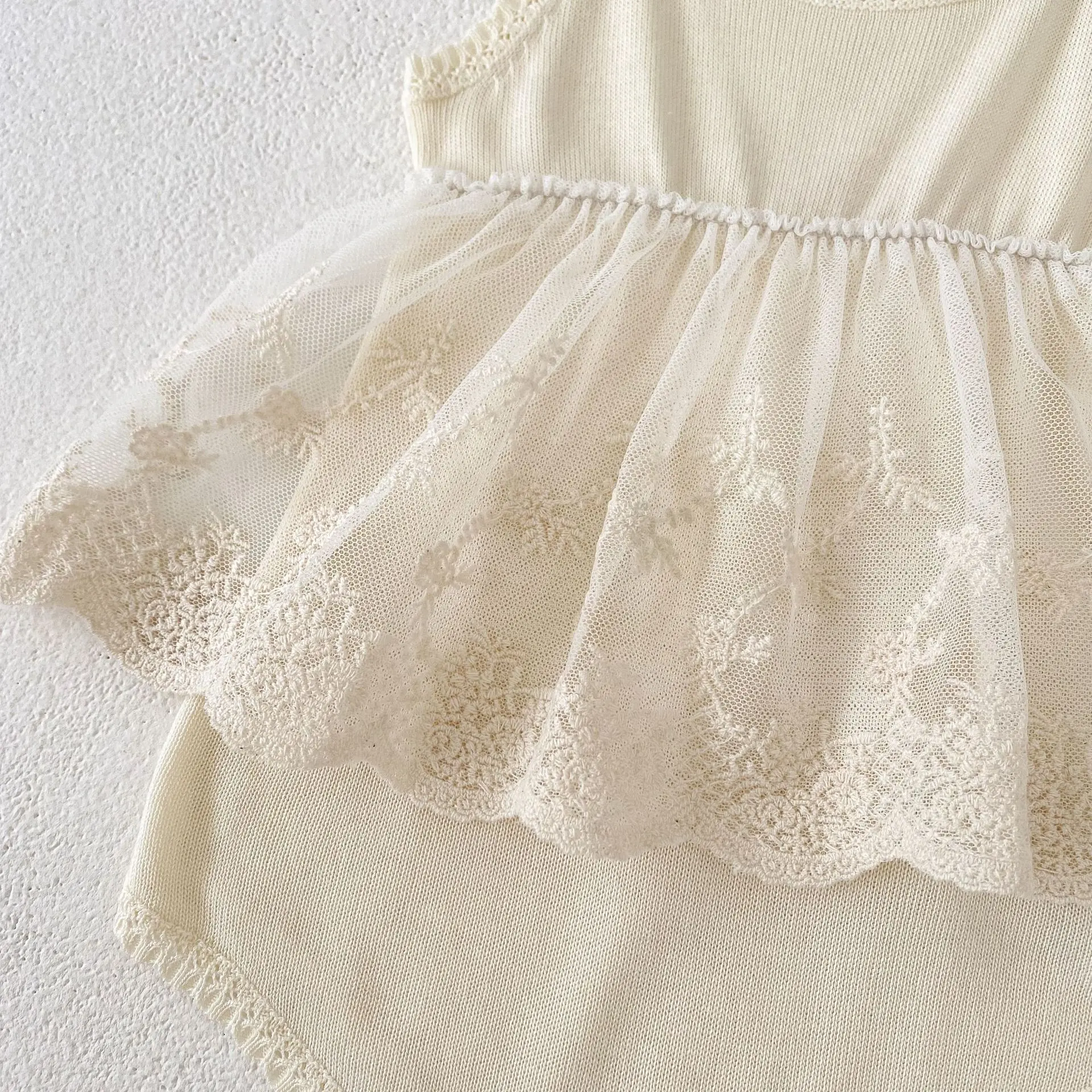 New baby clothes for summer, baby girls aged 0-3 years, lace stitched suspender onesies