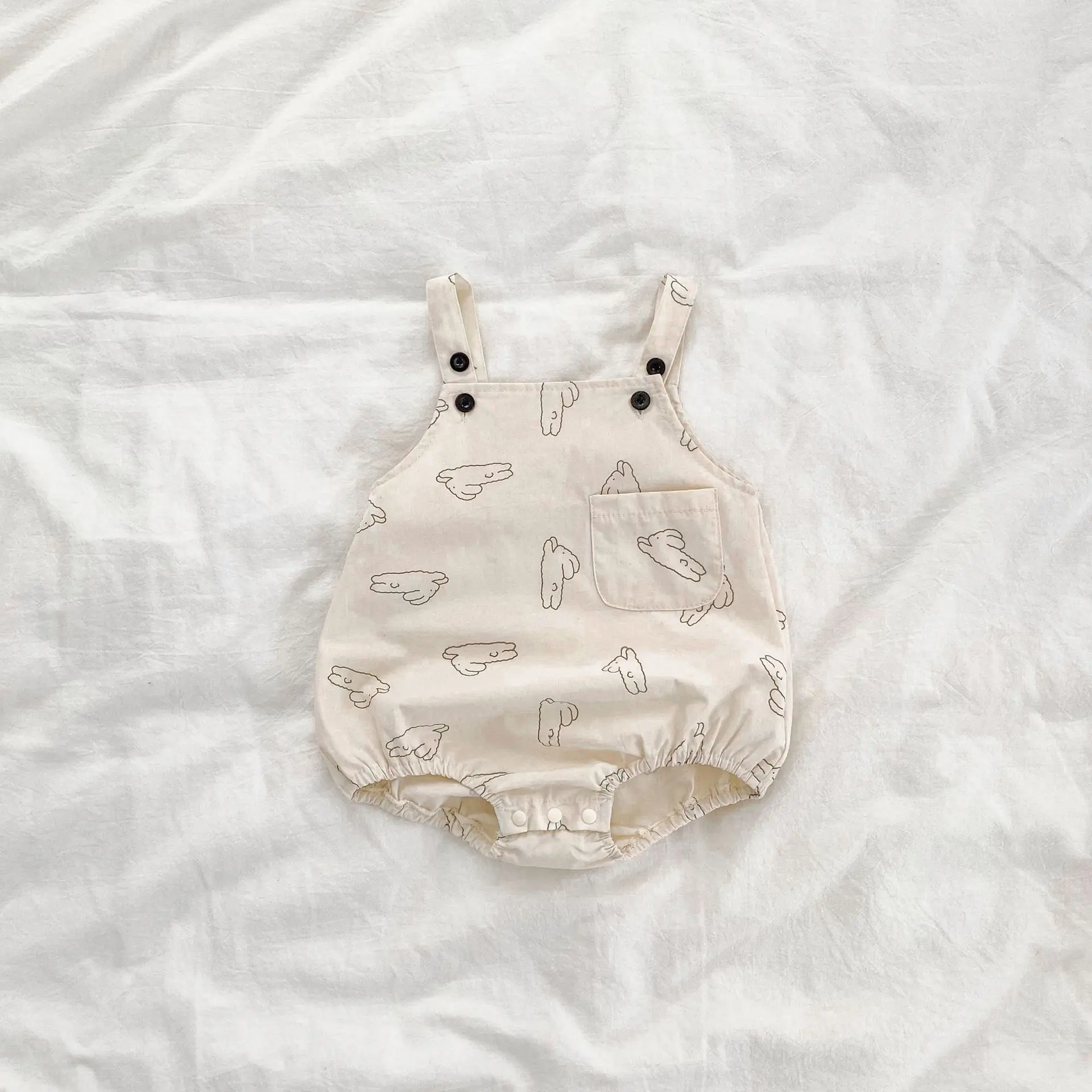 Summer new 0-3 year old baby clothing, cute rabbit printed overalls for boys and girls, casual jumpsuit