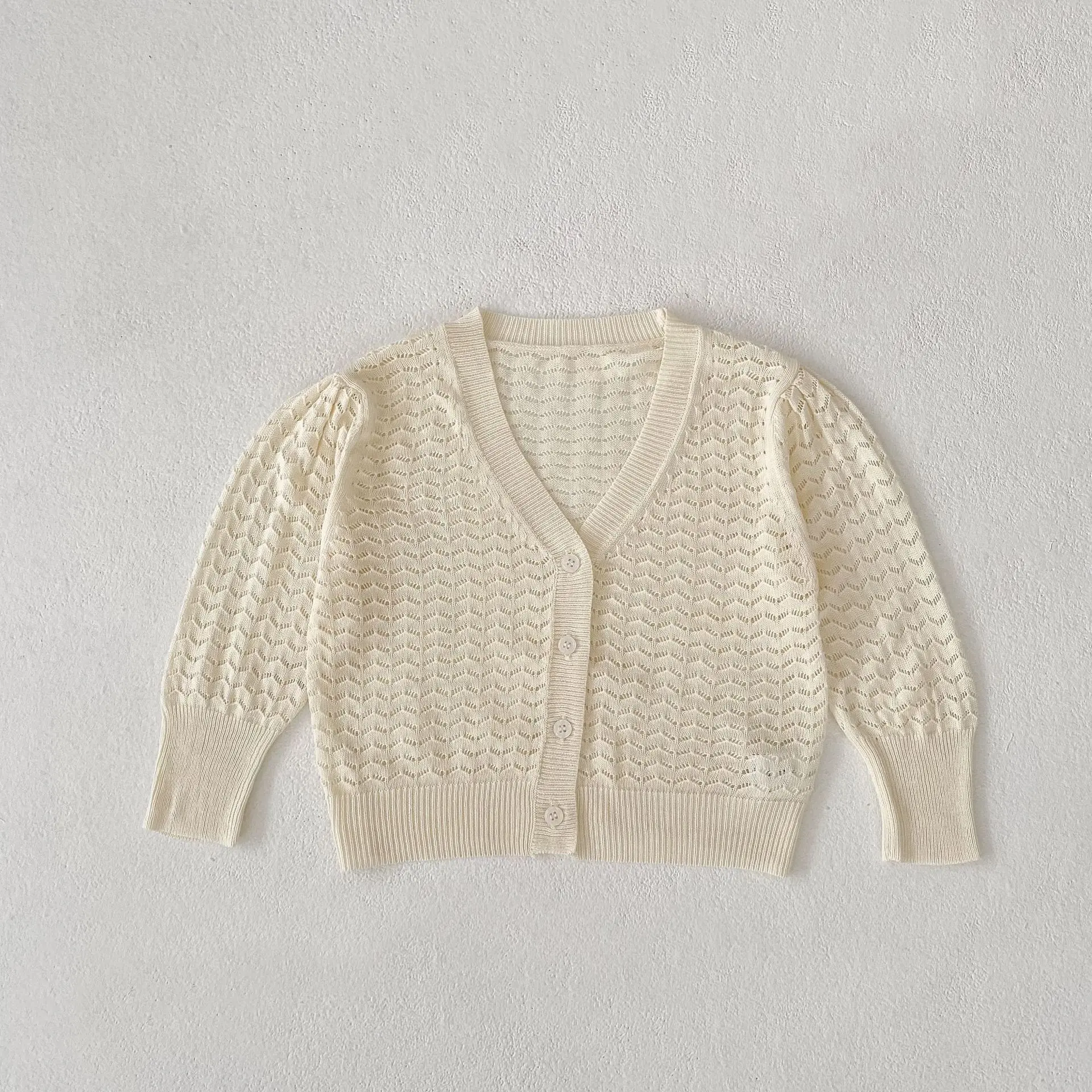 Summer new 0-3 year old baby clothing, baby girl knitted sweater long sleeved sunscreen clothes air conditioning shirt