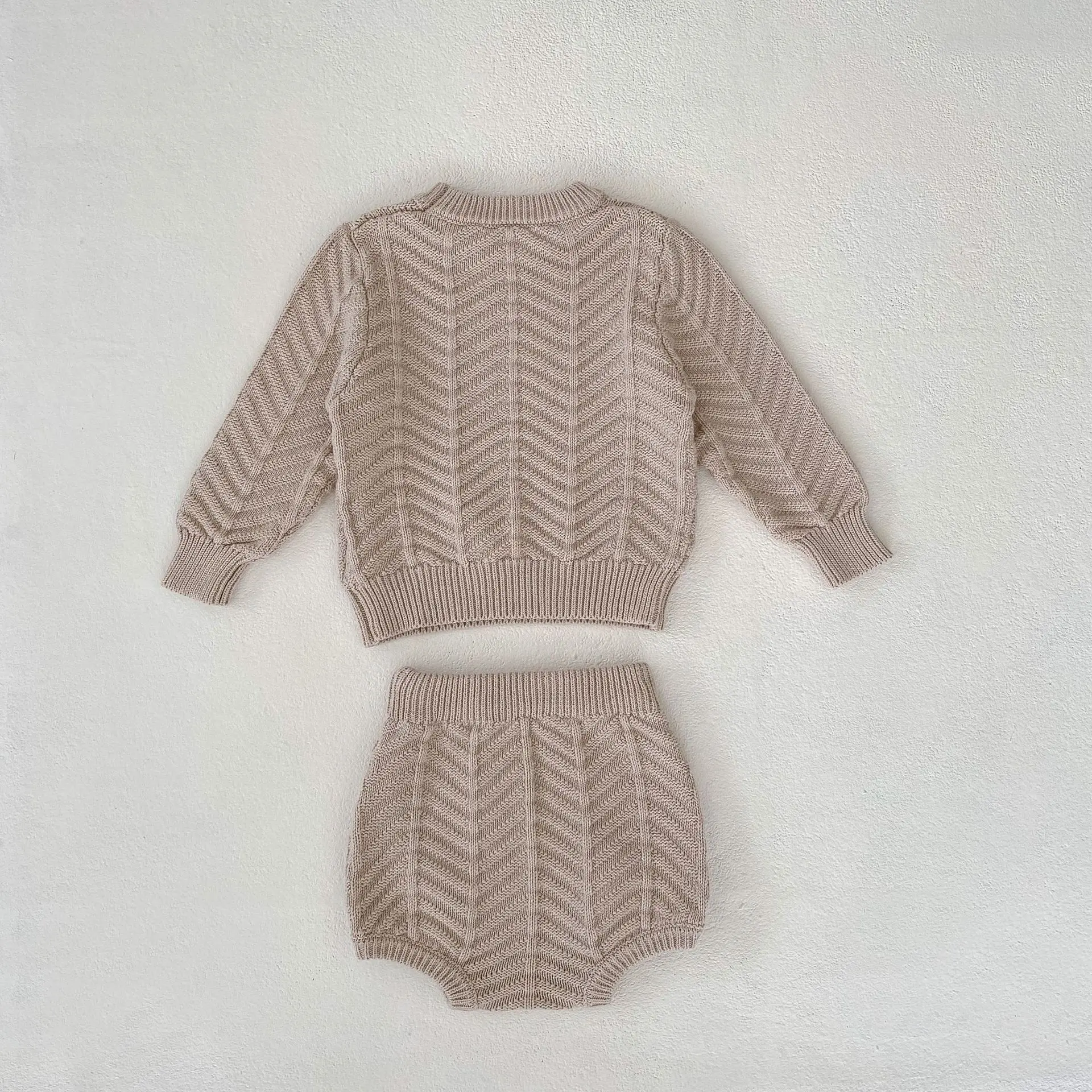 Instagram Spring and Autumn New Fashion Single Item Sweater Set for Infants and Young Children 0-3 Year Old Girl Wave Pattern Pu