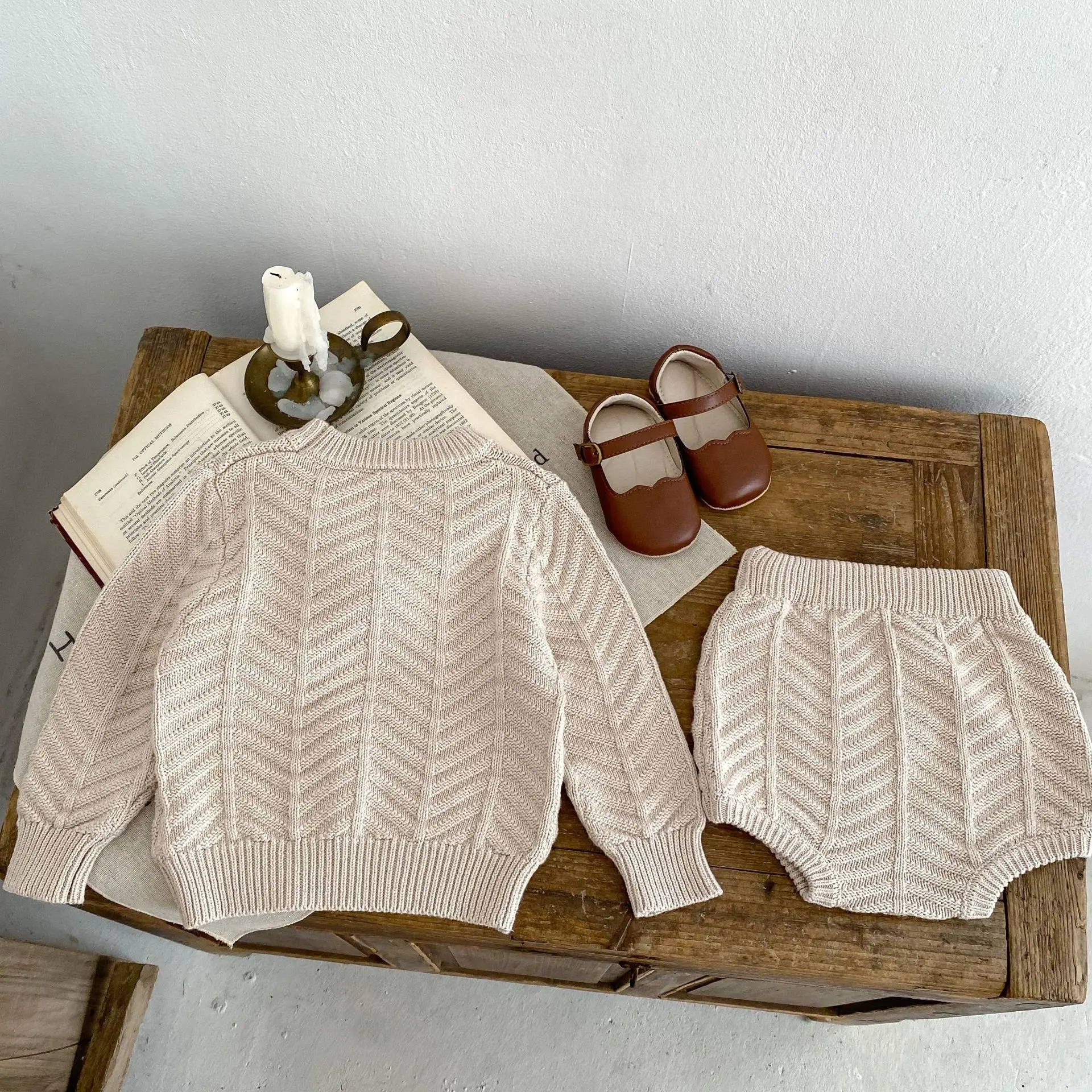Instagram Spring and Autumn New Fashion Single Item Sweater Set for Infants and Young Children 0-3 Year Old Girl Wave Pattern Pu