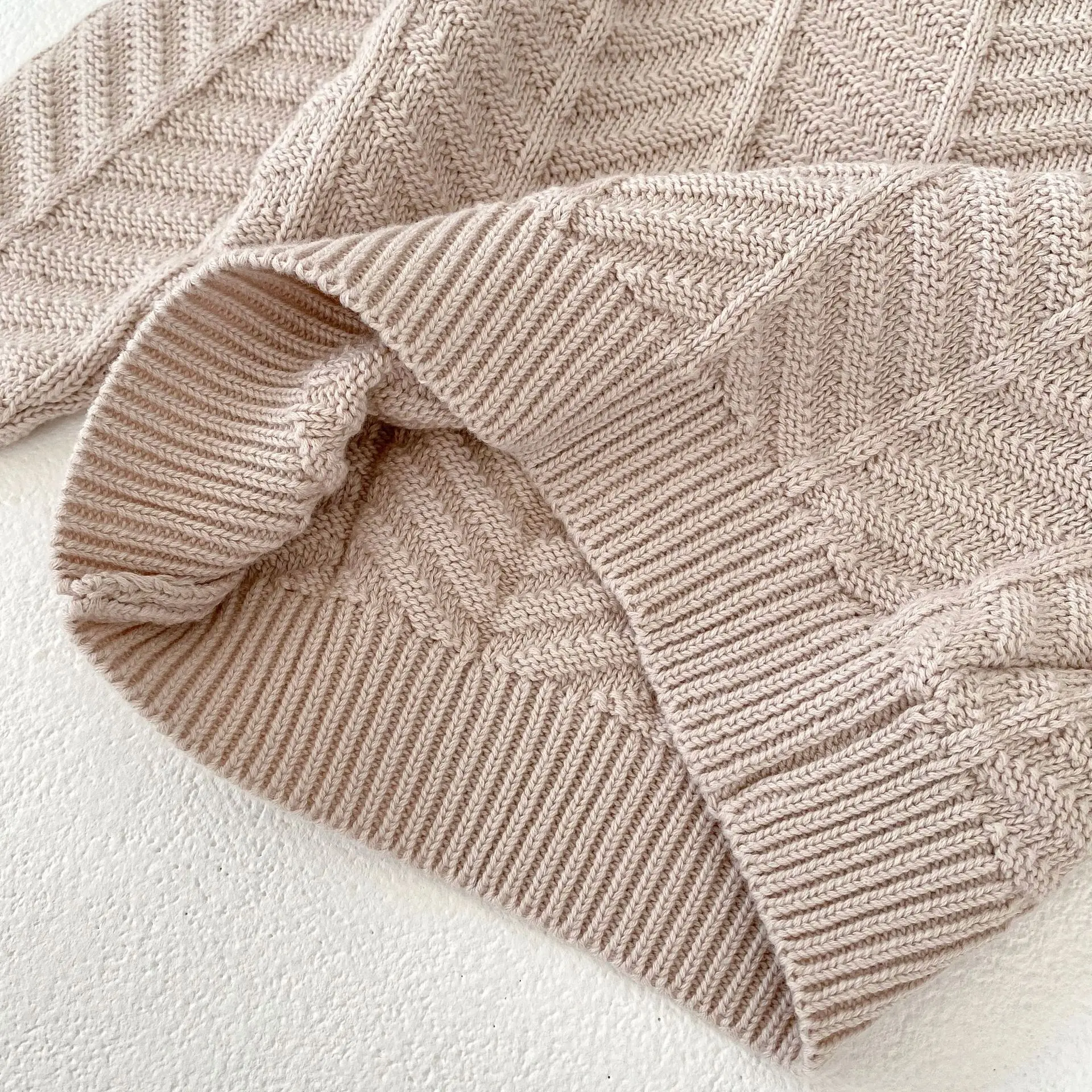 Instagram Spring and Autumn New Fashion Single Item Sweater Set for Infants and Young Children 0-3 Year Old Girl Wave Pattern Pu