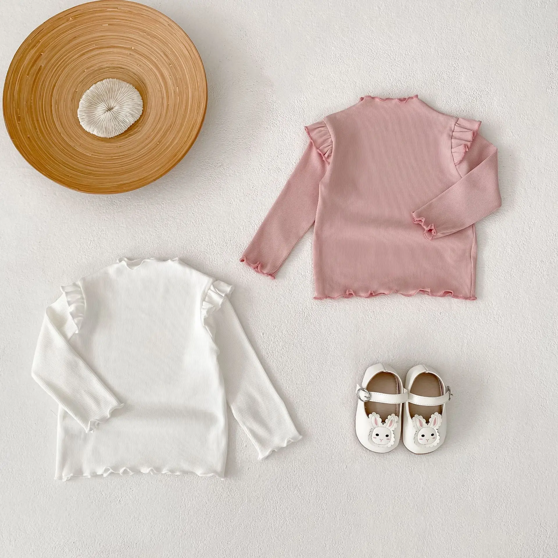 Autumn new 0-3 year old baby clothing, baby girl with short sleeves, long sleeves, round neck, pink versatile top