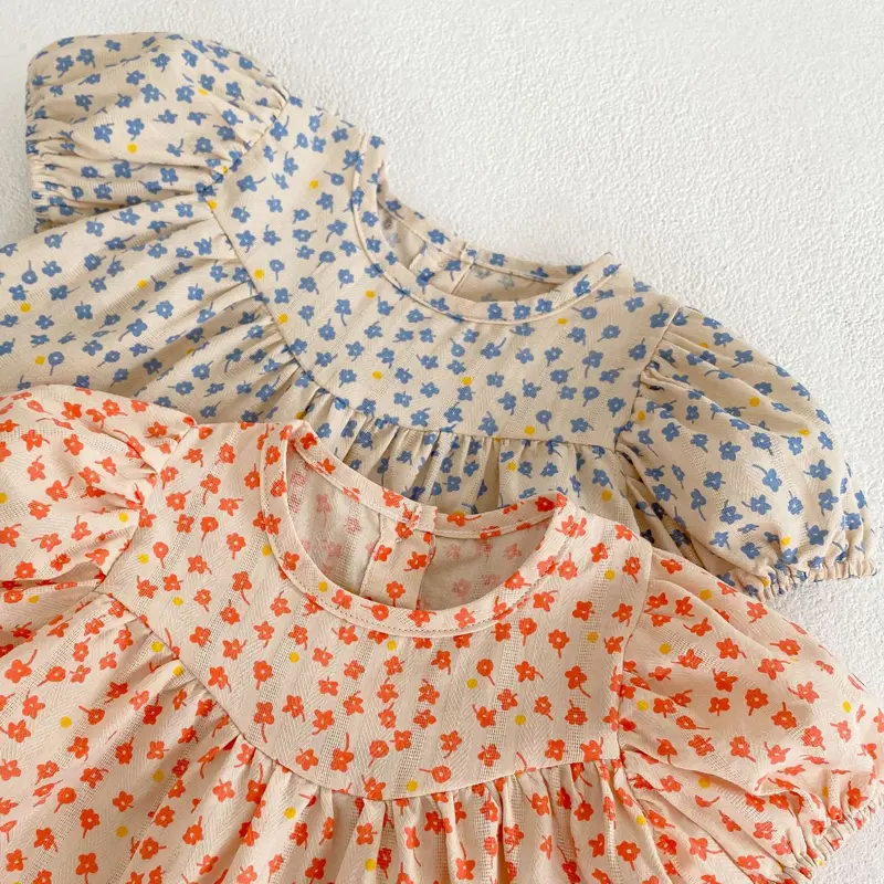 Summer new baby clothing, 0-3 year old girls, floral print short sleeved top+short skirt with buttocks+hat 3-piece set