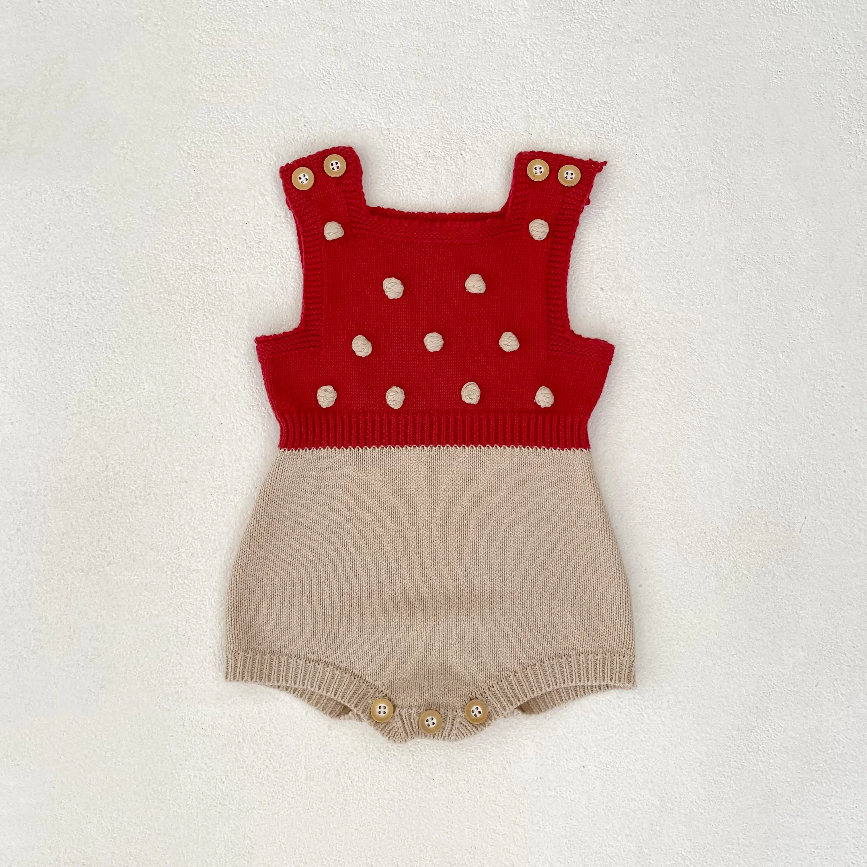 Autumn new 0-3 year old baby clothing, cute baby girl round neck polka dot color blocked knit jumpsuit