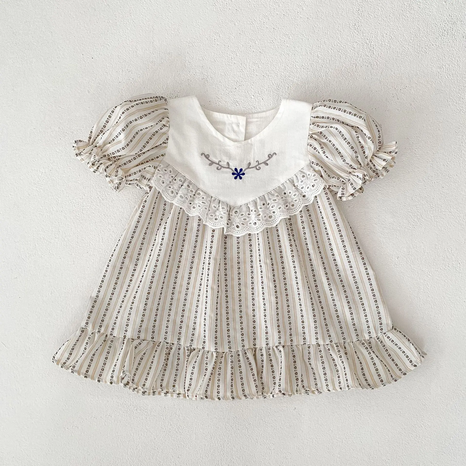 Summer new baby clothes for 0-3 years old, fashionable baby girl dress, princess style, bubble sleeves, striped skirt