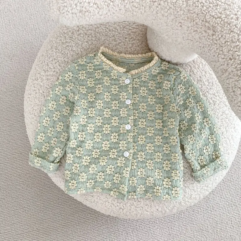 Autumn new baby clothing, soft set for 0-3 year old female baby, flower jacquard knitted long sleeved top+bread pants