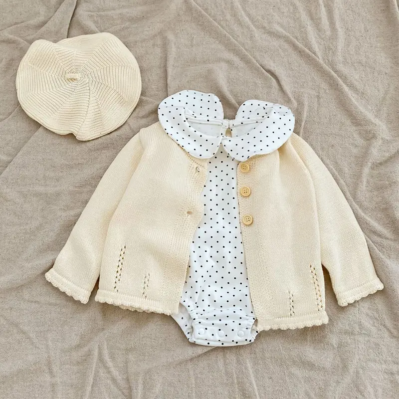 Autumn new baby clothing, 0-3 year old baby girl sweet hundred tower cardigan cotton yarn knitted sweater round neck jacket