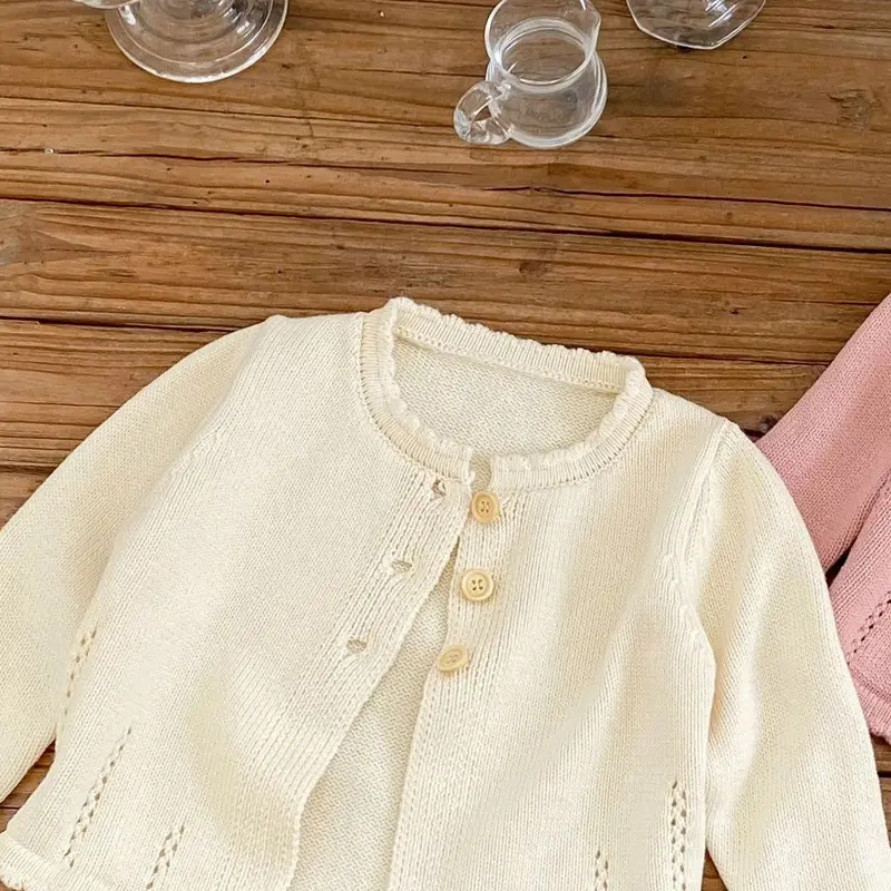 Autumn new baby clothing, 0-3 year old baby girl sweet hundred tower cardigan cotton yarn knitted sweater round neck jacket